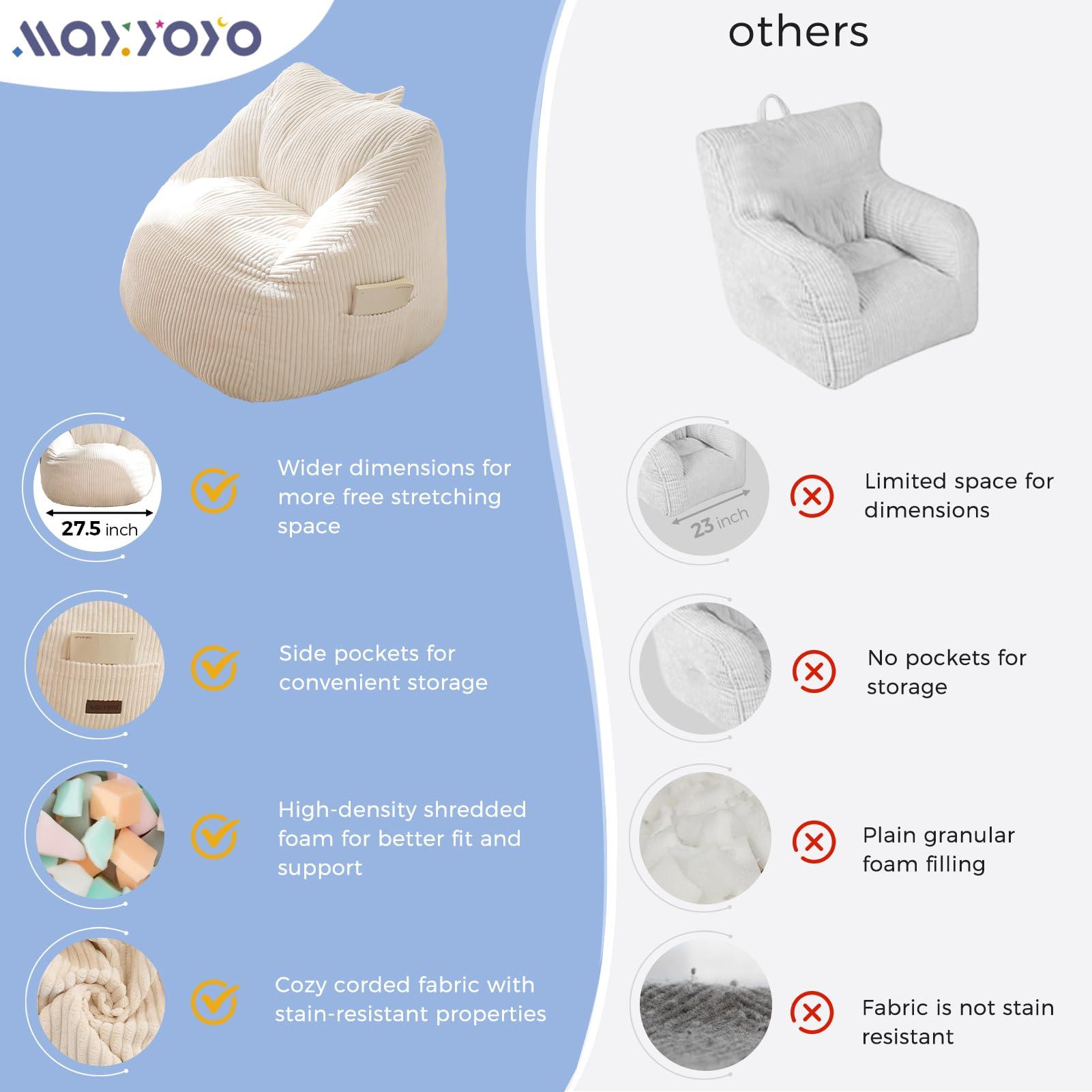 MAXYOYO Kids Bean Bag Chair, Bean Bag Couch with Handle, Comfy Toddler Chair for Boys and Girls, Accent Sofa Chair with Pocket for Gaming Reading Relaxing, Beige - Image 3