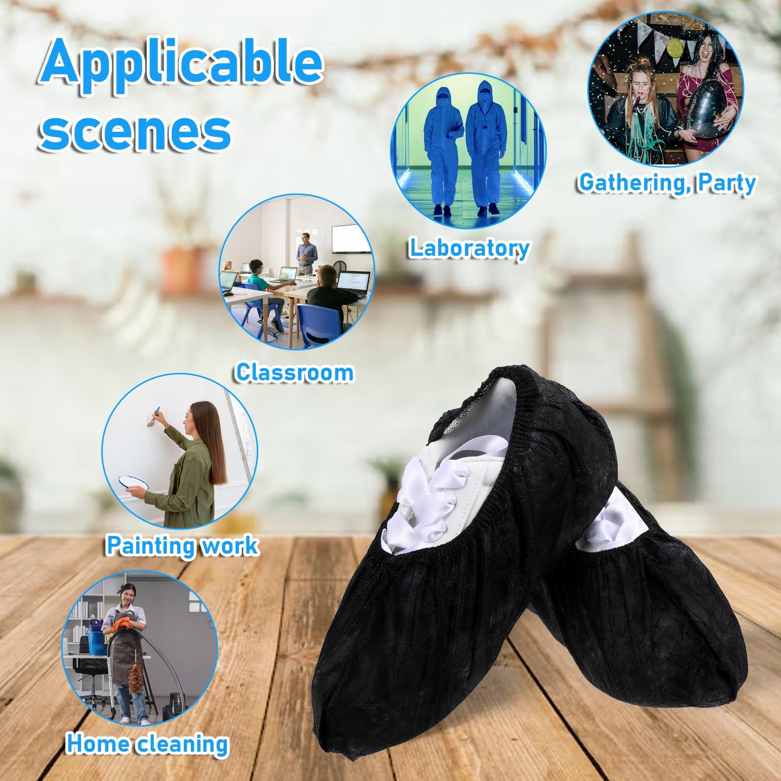Black Shoe Covers Disposable 200Pack (100Pairs) Waterproof Shoe Booties Cover Non Slip Thicker Black Shoe Covers for Shoes Home Floors Carpet Indoor - Image 6