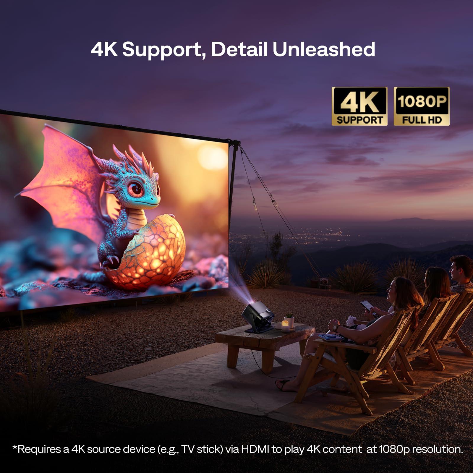 Aurzen BOOM mini Google TV 4K Supported Smart Projector with WiFi and Bluetooth, Outdoor & Home Movie Projector with 20W Speakers DoIby Audio, Real-Time Focus & Keystone, 500 ANSI Lumens, Black - Image 3
