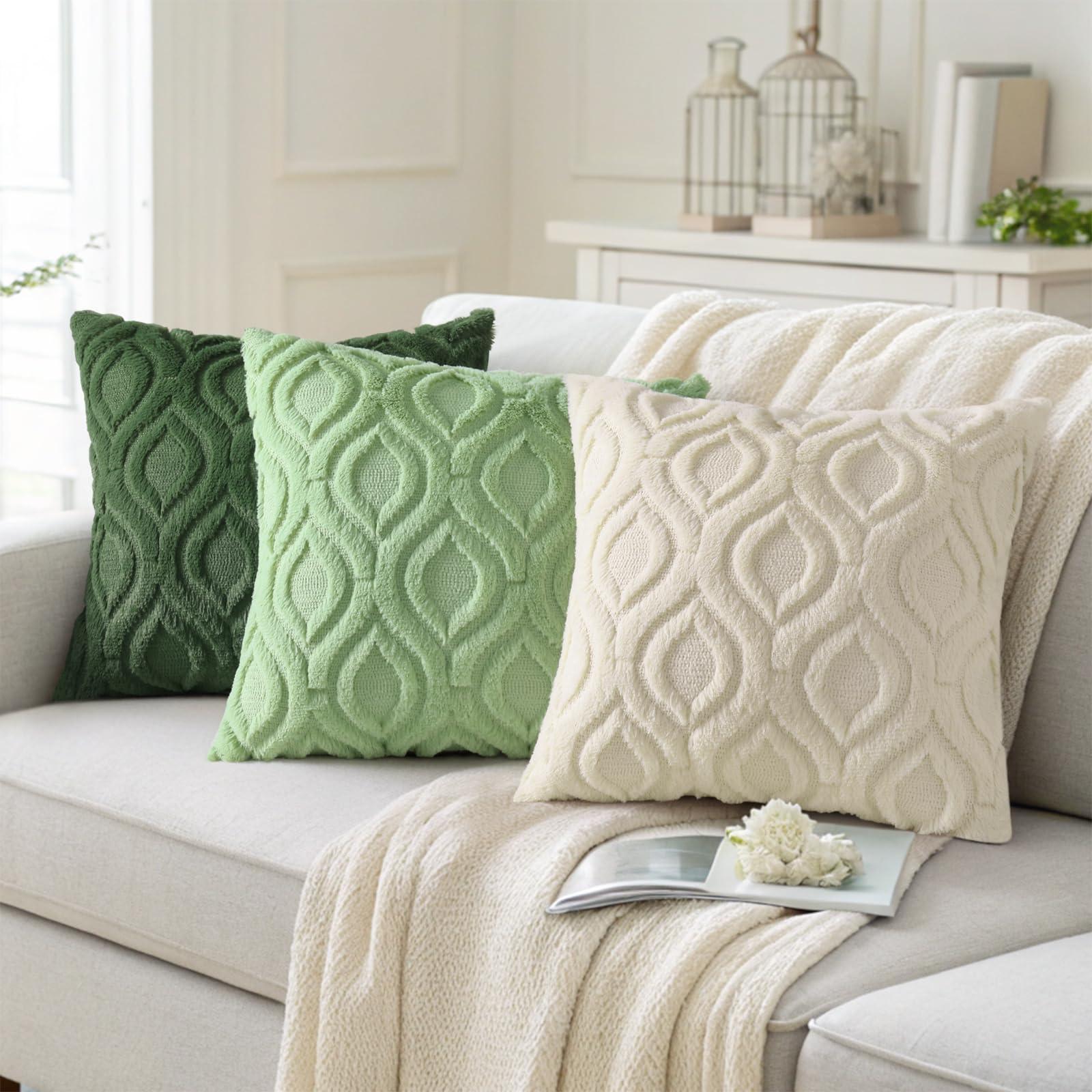 decorUhome Fall Throw Pillow Covers 18x18 Inch Set of 2, Soft Plush Faux Wool Beige Solid Couch Pillow Covers, Accent Farmhouse Neutral Square Pillow Cases for Sofa Bed Living Room Home Decor - Image 4