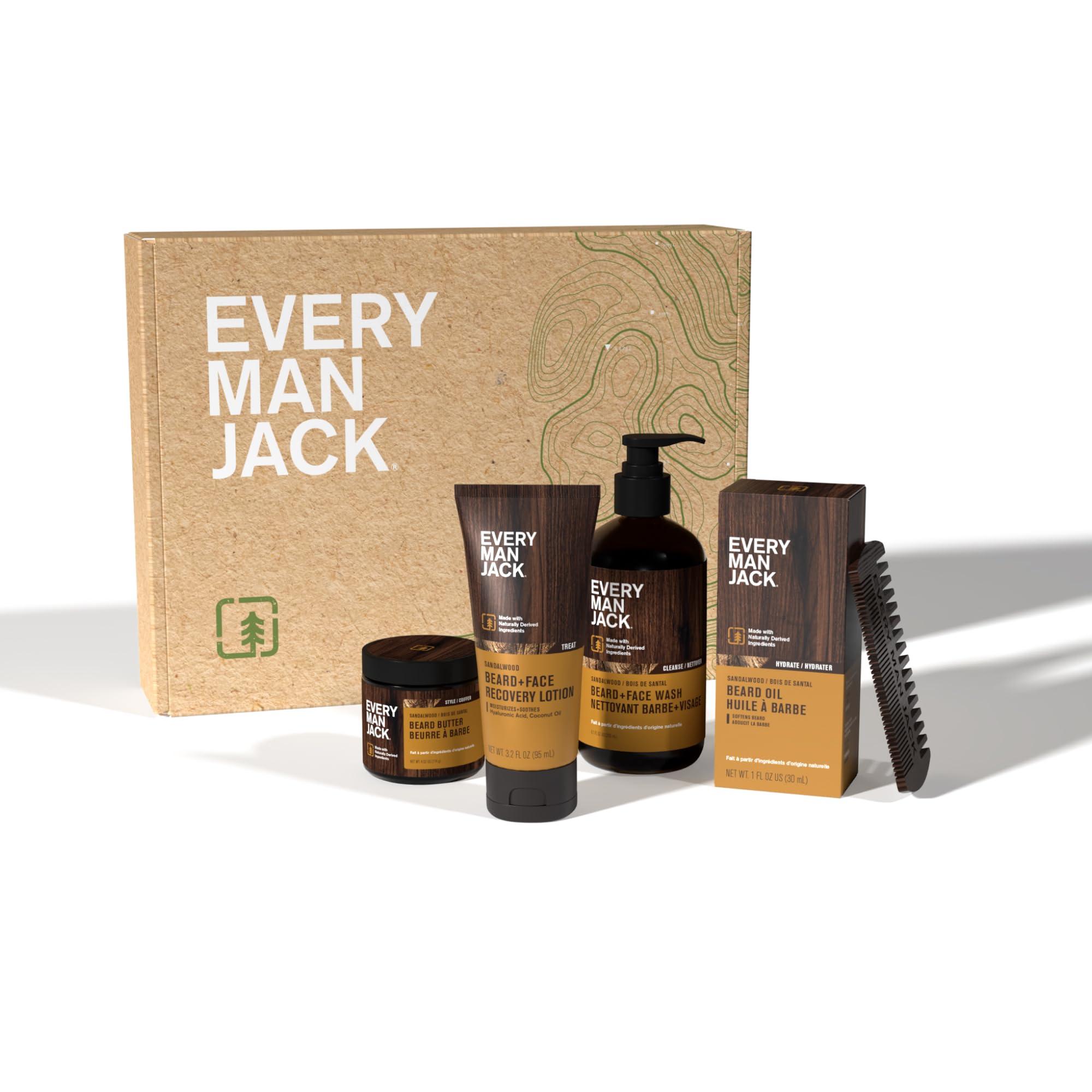 Every Man Jack Mens Sandalwood Beard Set - 5 Full-Sized Grooming Essentials For a Complete Routine - Beard + Face Wash, Beard + Face Lotion, Hydrating Beard Oil, Beard Butter, and Beard Comb - Image 10