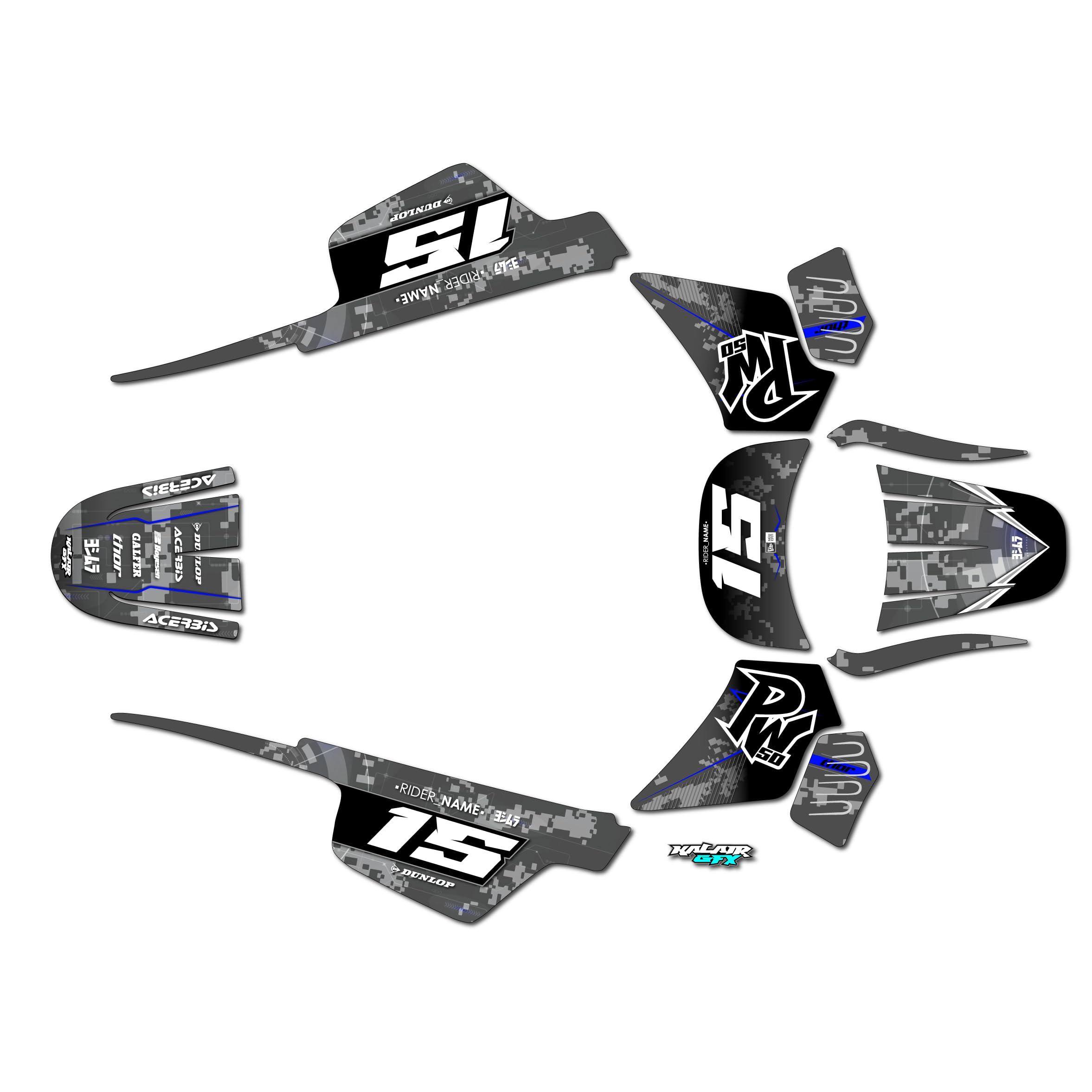 Kalair GFX Graphics Kit for Yamaha PW 50 (1980-2023) Cyberware Series Blue 09 Mil - Dirt bike Custom Racing Graphics Decals Stickers Kit, no-plastics