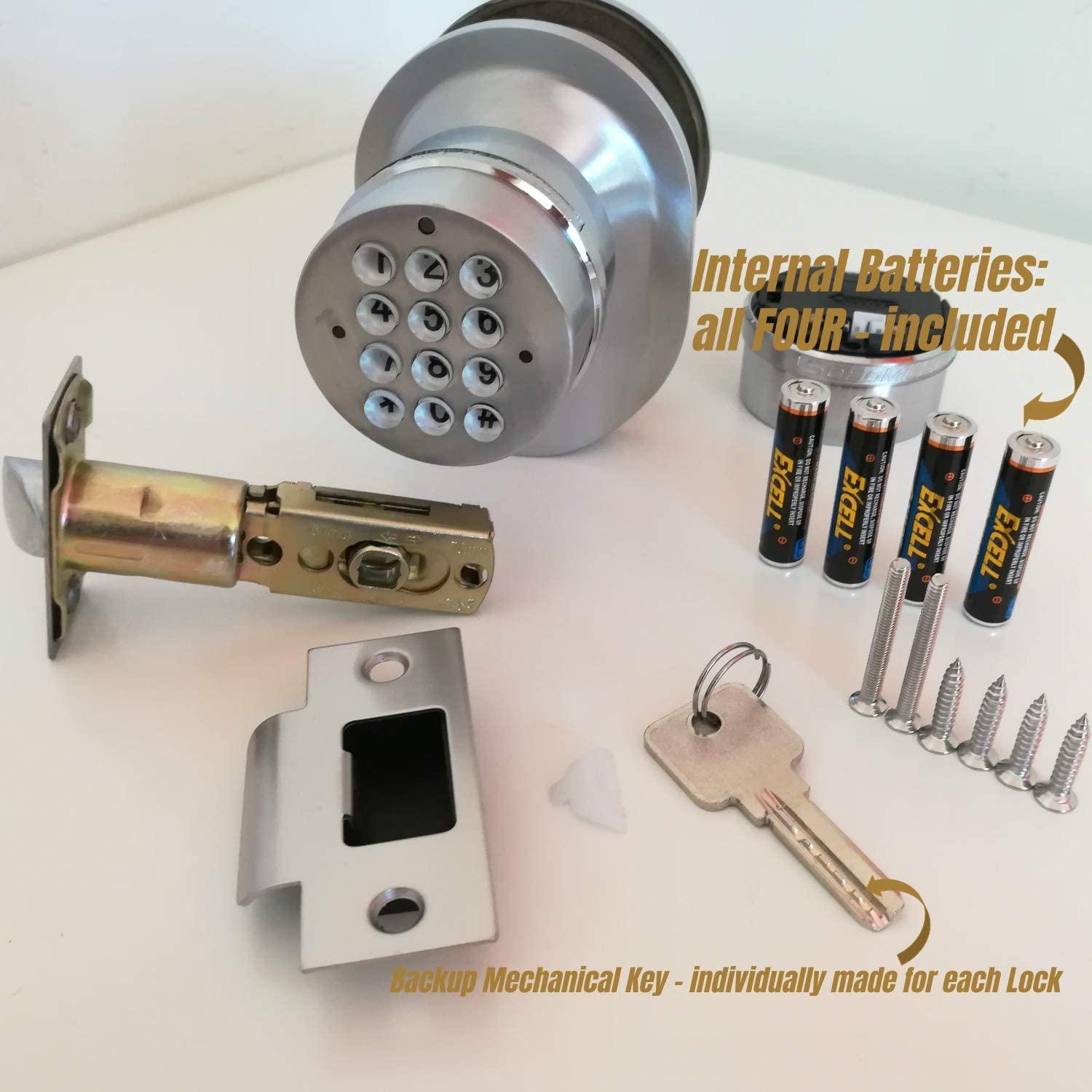 SoHoMiLL® Electronic Keypad Door Knob SoHo Mill® and Lock Set with Backup Mechanical Key (Spring Latch Lock; Not Deadbolt; Not Phone Connected), Single Front keypad YL 99 Upgraded Model-B - Image 5