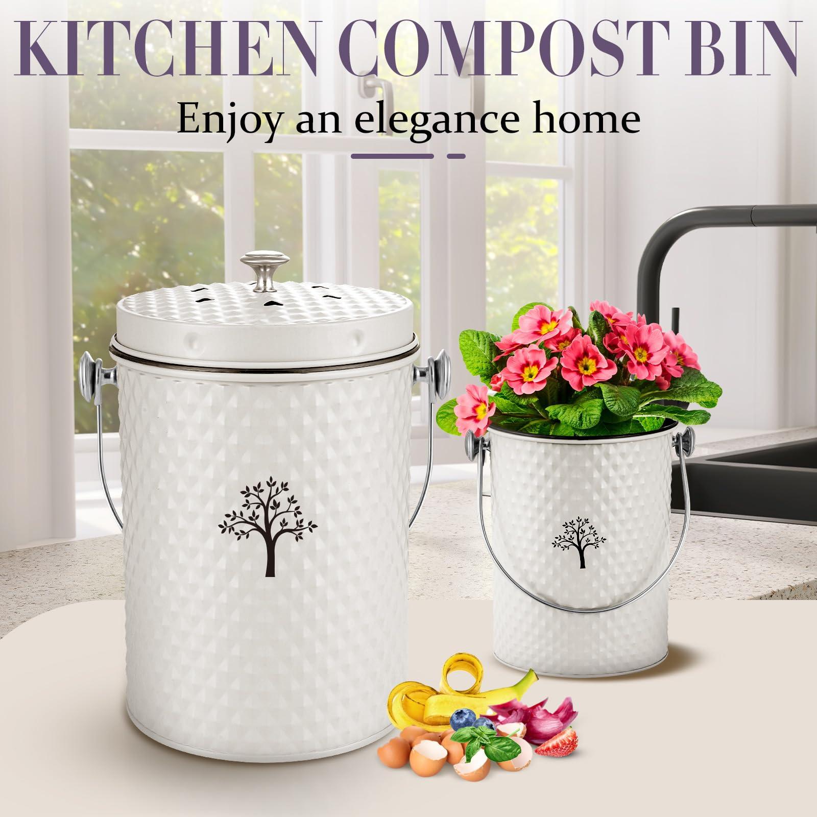 AOSION Countertop Compost Bin Kitchen,Odorless Indoor Compost Bin with Lid and Compost Bags,Compost Bucket Composter Container for Food Waste,Creamy White - Image 5