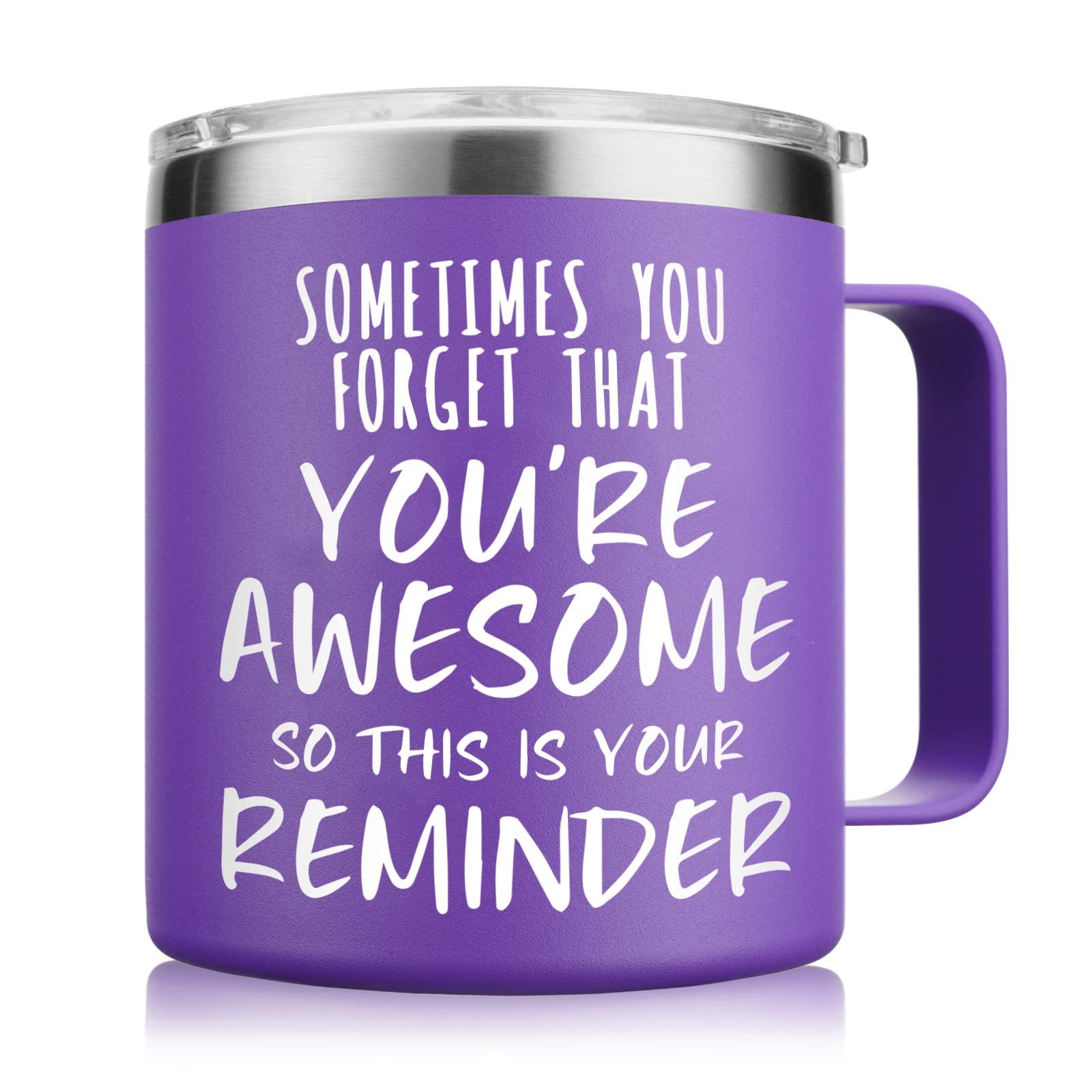 NOWWISH Inspirational Gifts for Women Wife, Sometimes You Forget You're Awesome Coffee Mug, Birthday Mothers Day for Mom Daughter Wife, 14Oz Purple