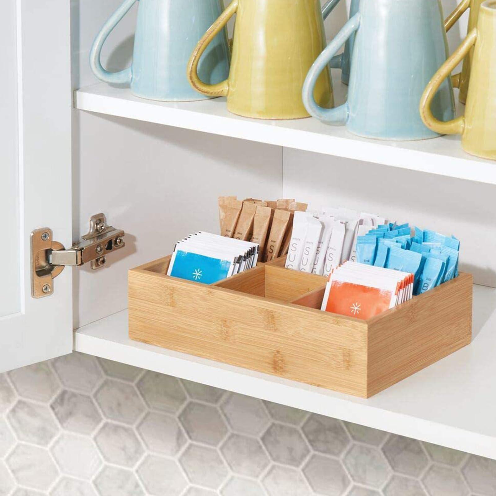 Tea Bag Organizer for Drawer,Bamboo Divided Tea Bag Container,Tea Bag Storage Holder for Office Kitchen Countertop Cabinet Pantry Drawer - Image 4