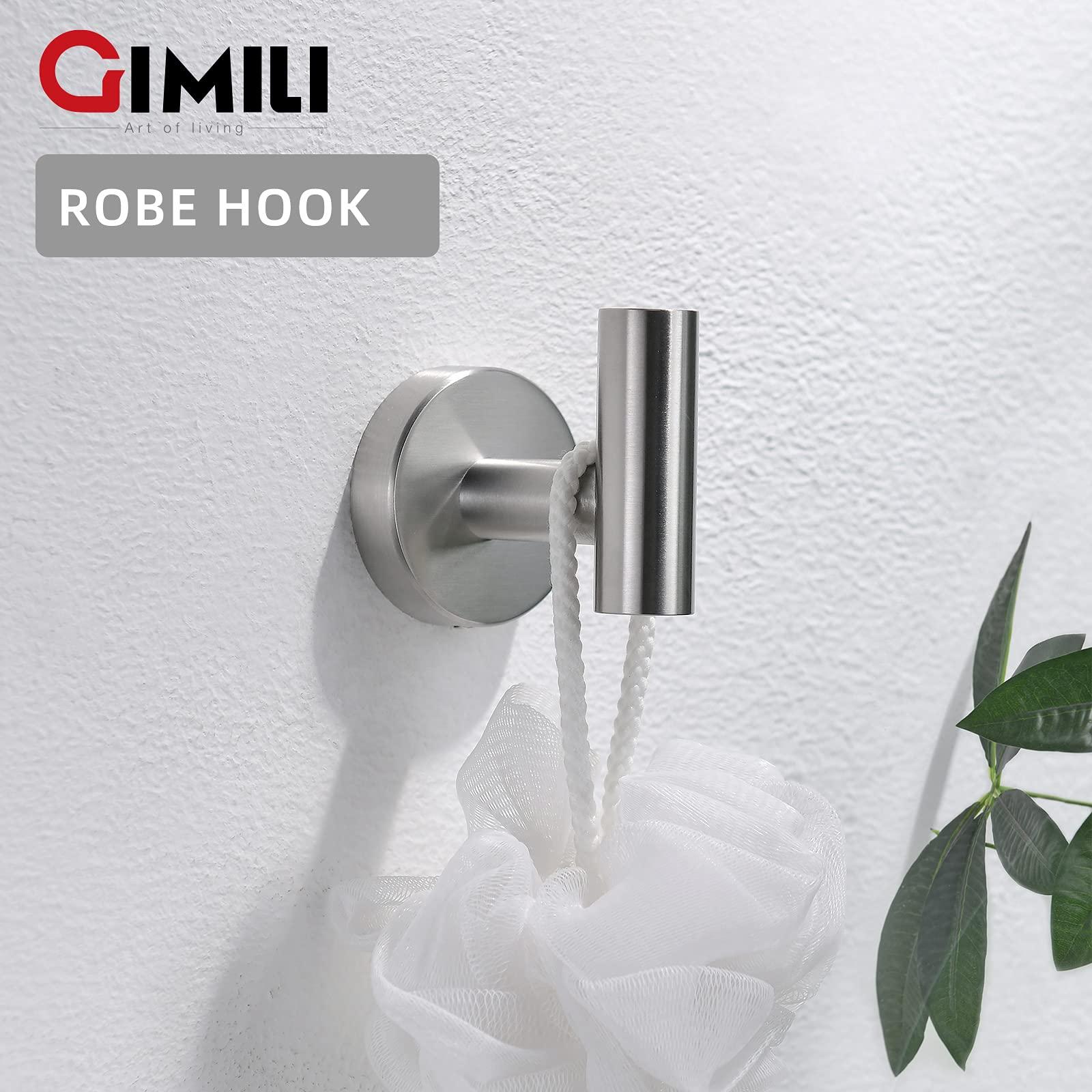 GIMILI 2 Pack 4 Piece Bathroom Hardware Set Brushed Nickel,Stainless Steel Bathroom Accessories Set, Towel bar Kit Wall Mounted, Toilet Paper Holder, Towel Bars, Robe Hook,Towel Rails and Rings - Image 5