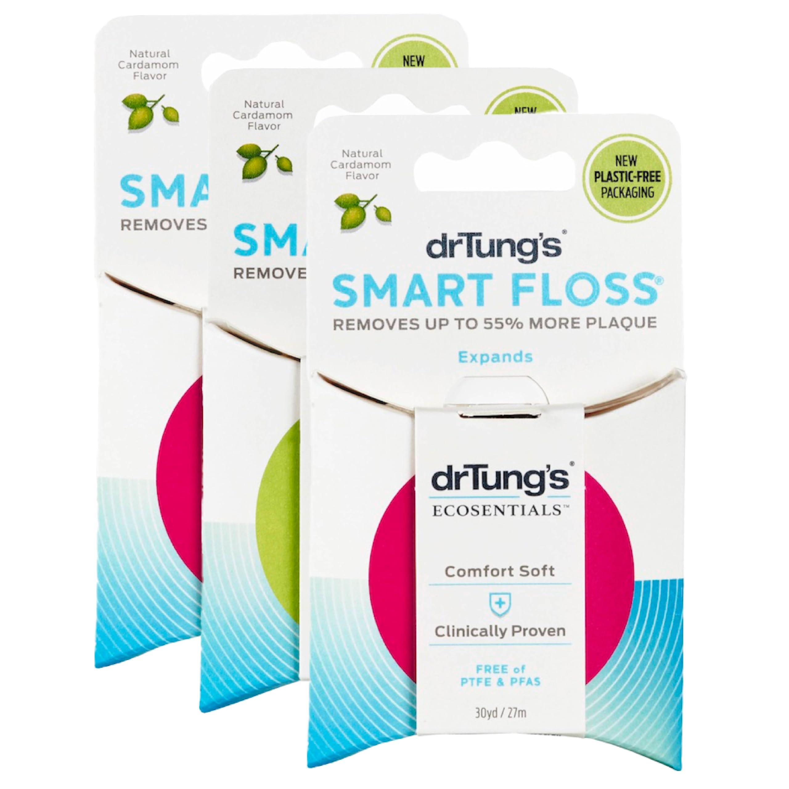 DrTung's Smart Floss - Natural Floss, PTFE & PFAS Free Floss, Gentle on Gums, Expands & Stretches, BPA Free - Natural Dental Floss Cardamom Flavor (Pack of 3)