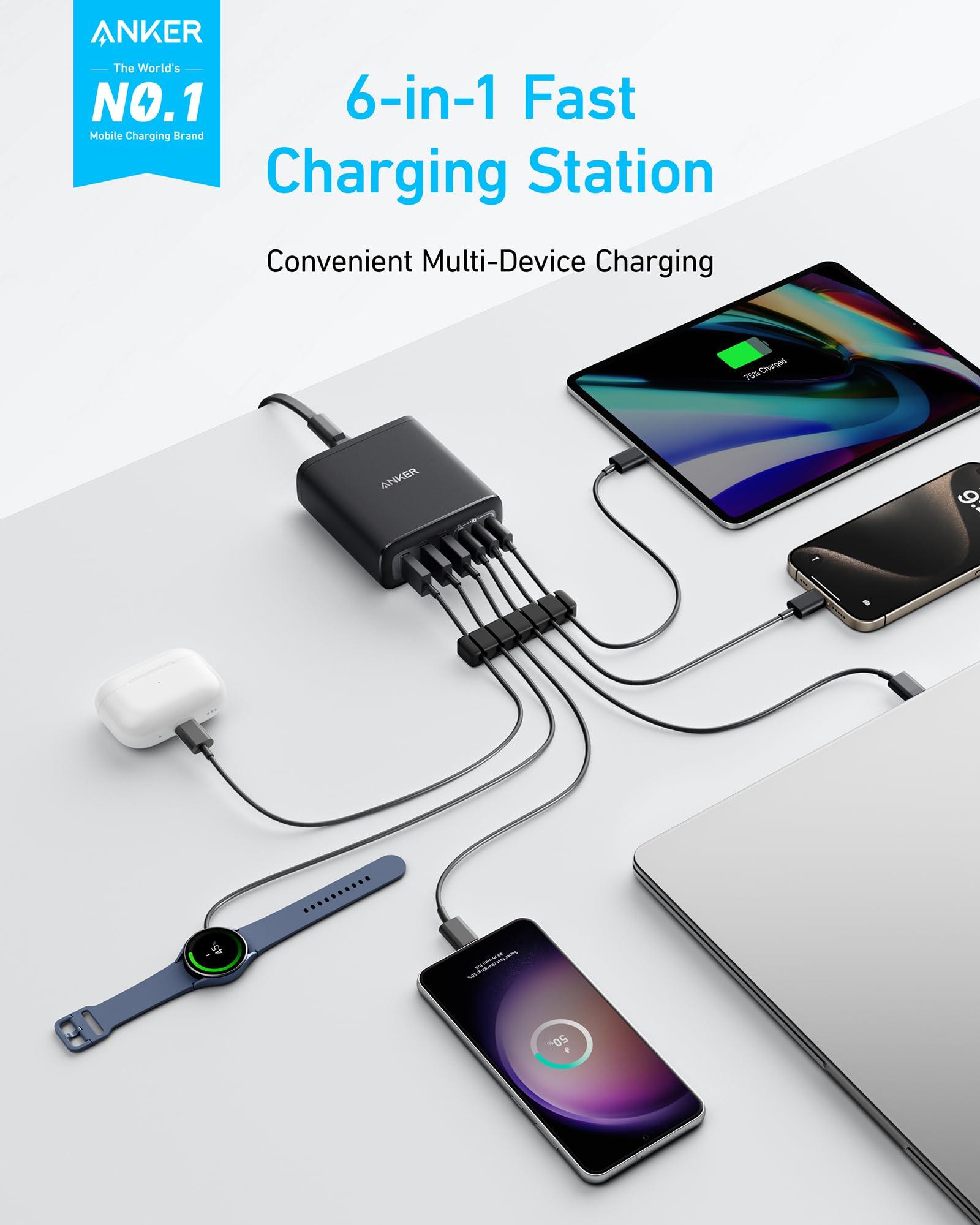Anker Desktop Charger, Fast Charging USB C Charger, 112W Max 6-Port Charging Station, for iPhone, iPad, MacBook, Samsung and More (Cable Not Included) - Image 2