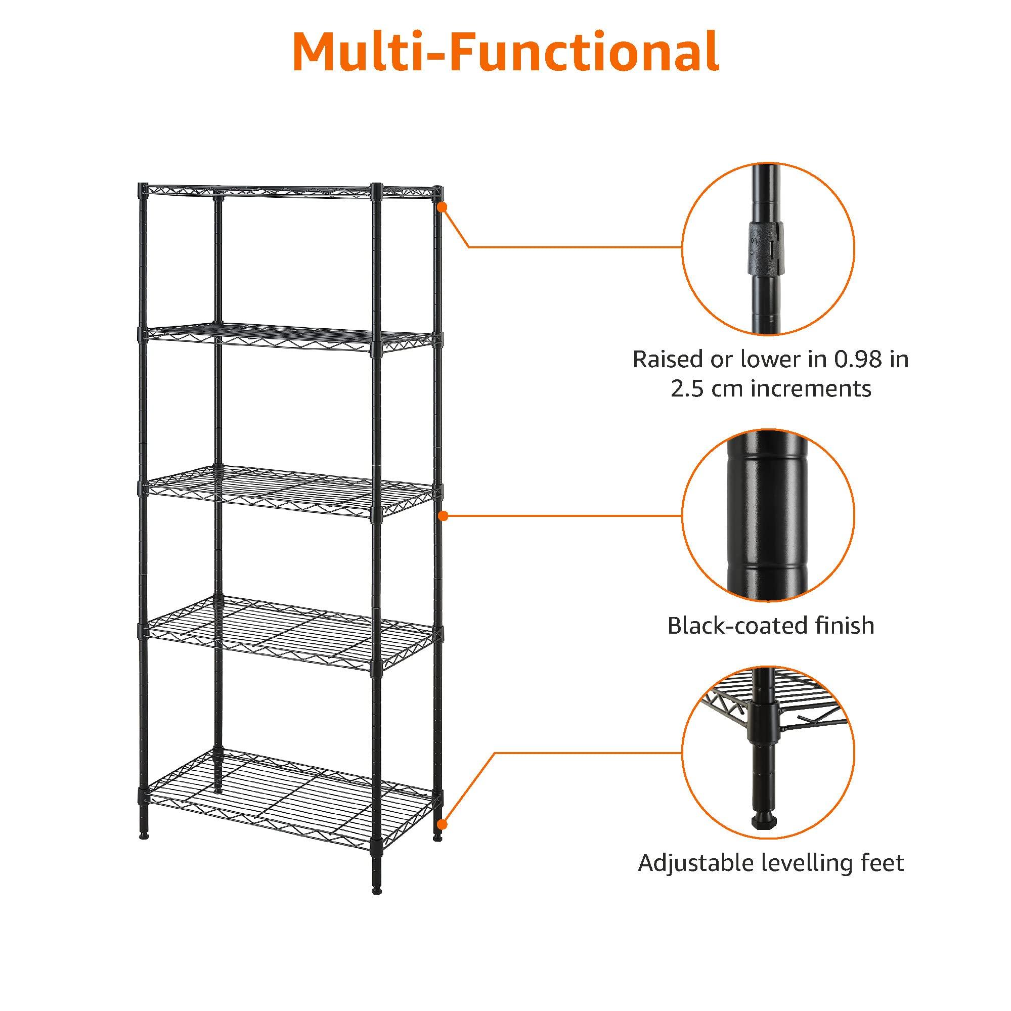 Amazon Basics 5-Shelf Multipurpose Adjustable Sturdy Steel Storage Shelving Unit, Easy Assembly, 13.4" D x 23.2"W x 60"H, Black - Image 6