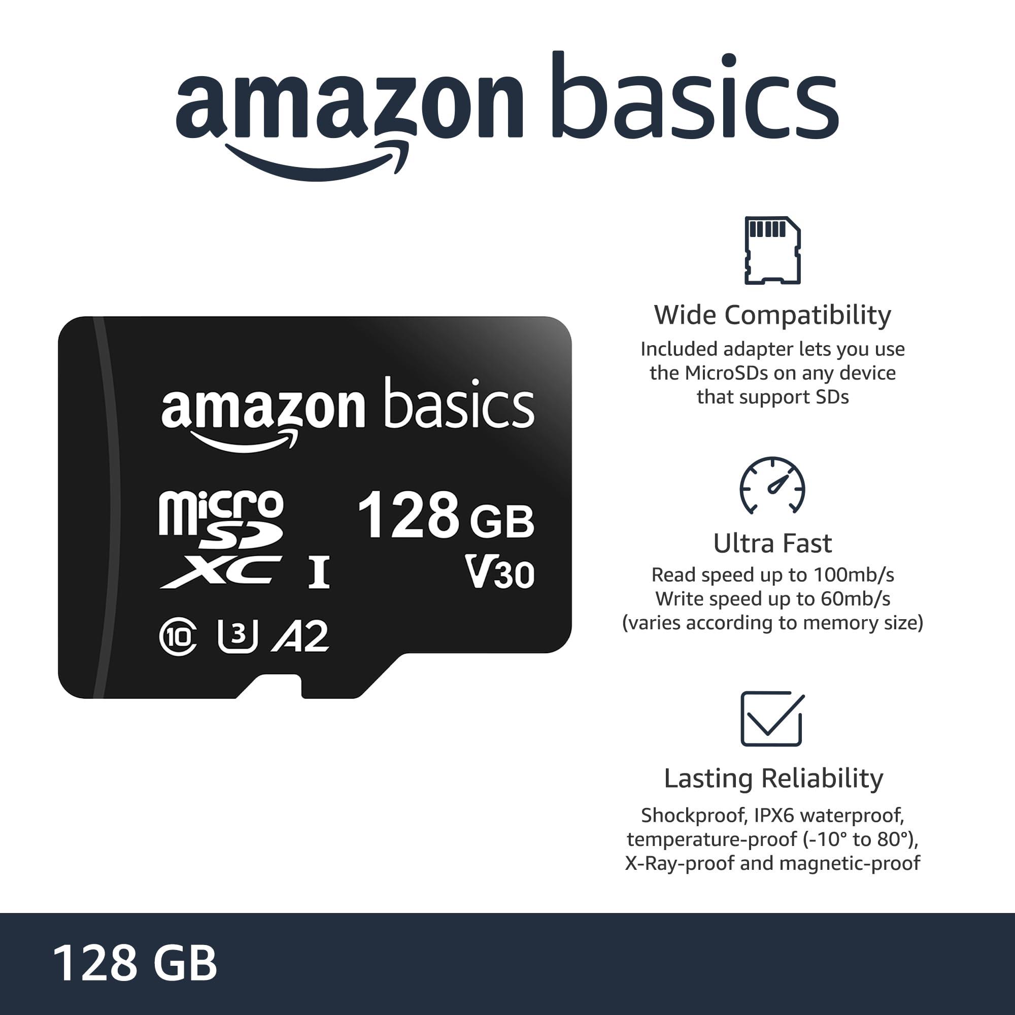 Amazon Basics Micro SDXC Memory Card with Full Size Adapter, A2, U3, Read Speed up to 100 MB/s, 128 GB, Black - Image 2