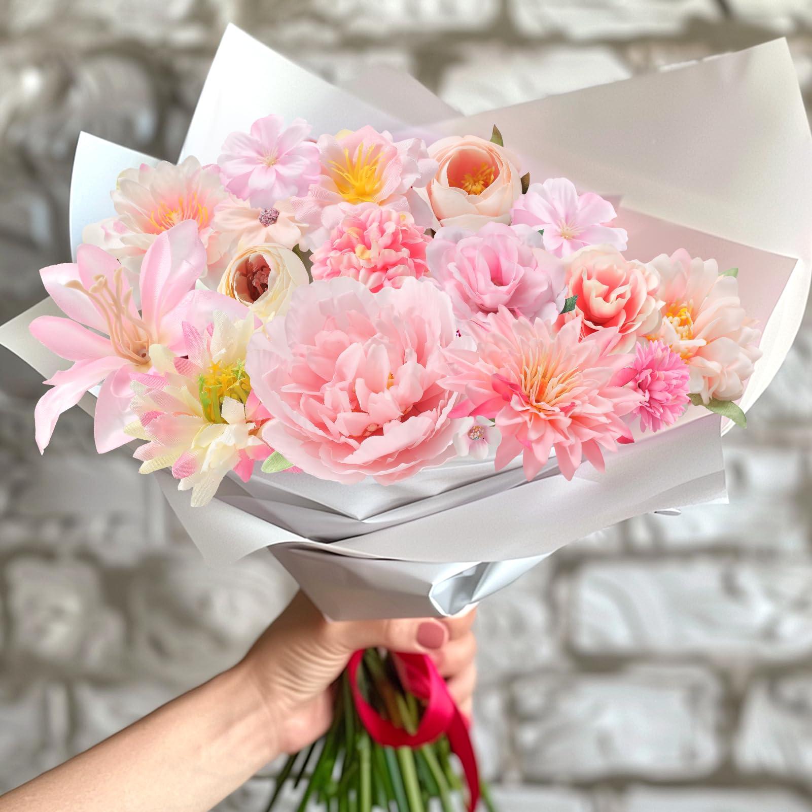 YiYunFloral Artificial Flowers Heads Combo Pink Flowers Mix Silk Flowers Heads Bulk for Craft Garland Graduation Cap Wedding Bridal Baby Shower Home Party Decoration DIY Cake Decor - Image 6