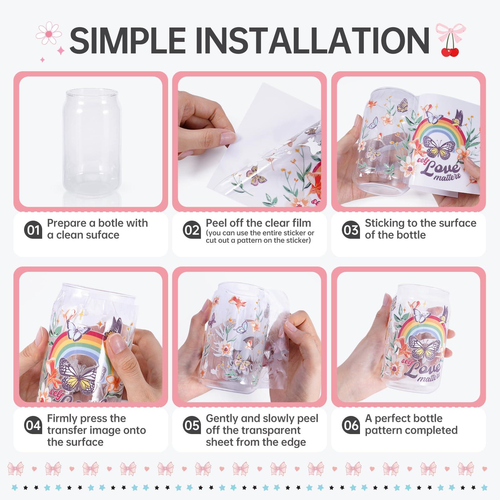 Bows UV DTF Cup Wraps - 10 Sheets Pink Coquettte Bow Uvdtf Tumbler Wrap for 16 oz Glass, Cute Butterfly Cherry Waterproof Transfer Sticker DIY Water Bottle Craft Decor Holiday Gifts for Girlfriend - Image 7