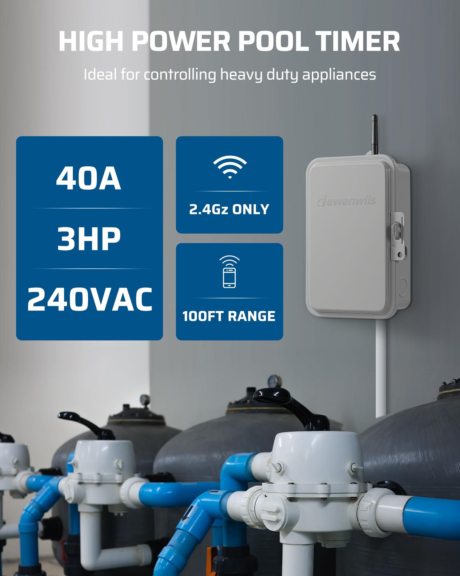DEWENWILS Pool Pump Timer, Outdoor Smart WiFi Box, Heavy Duty 40A 240VAC 3HP Wireless Controller Timer for Pool, Water Heater, Compatible with Smart Phone, Alexa, Google Assistant, ETL Listed - Image 2