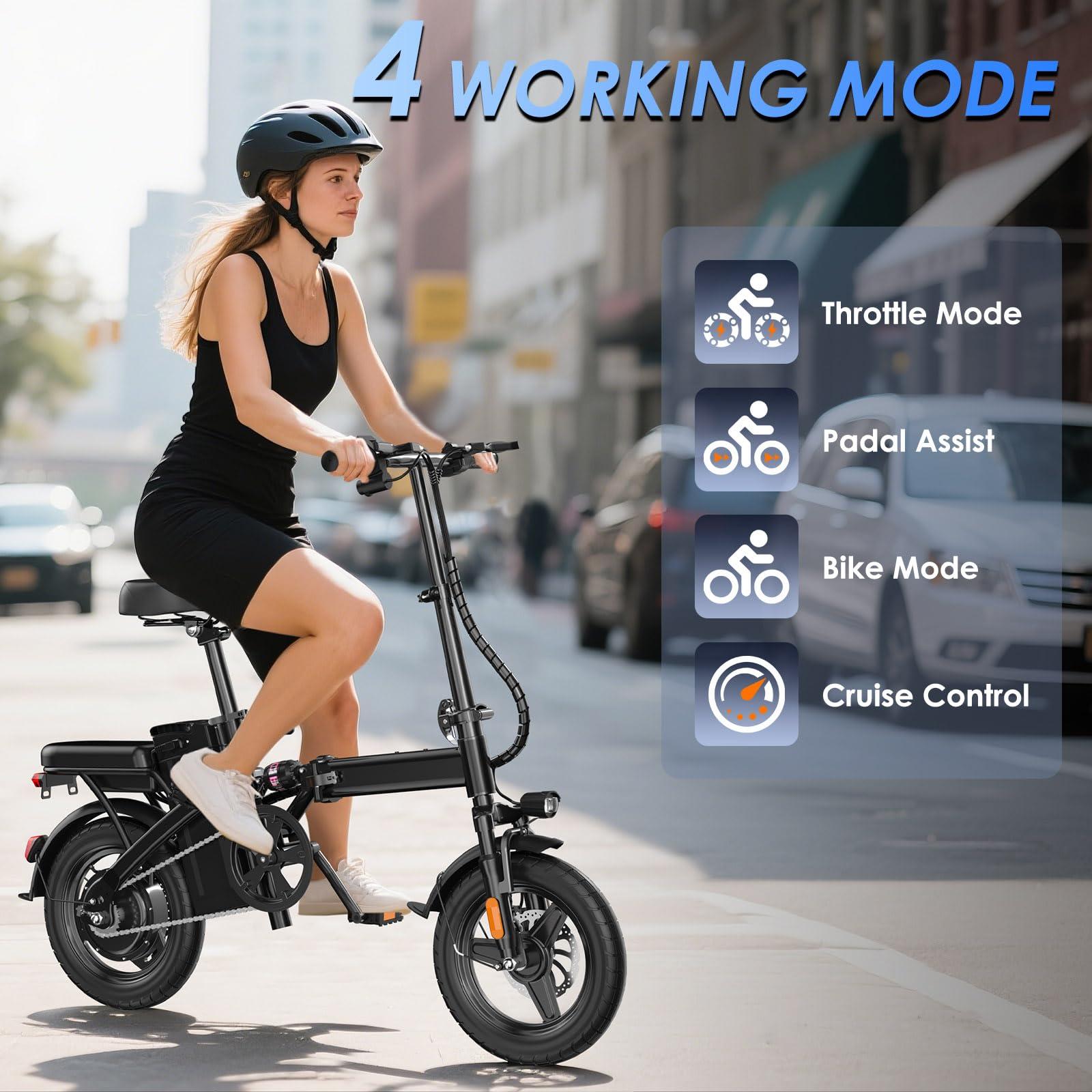 E14 Electric Bike for Adults 500W Motor, Folding Ebike 14" Adults Electric Bicycles, 48V 13Ah Removable Battery UL 2849 Certified, 25 Miles PAS Range - Image 3