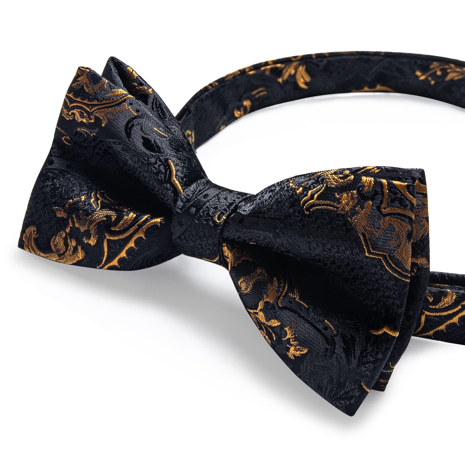 DiBanGu Paisley Pre-Tied Bow Ties for Men Silk Adjustable Bowtie and Pocket Square Cufflinks for Wedding Party - Image 5
