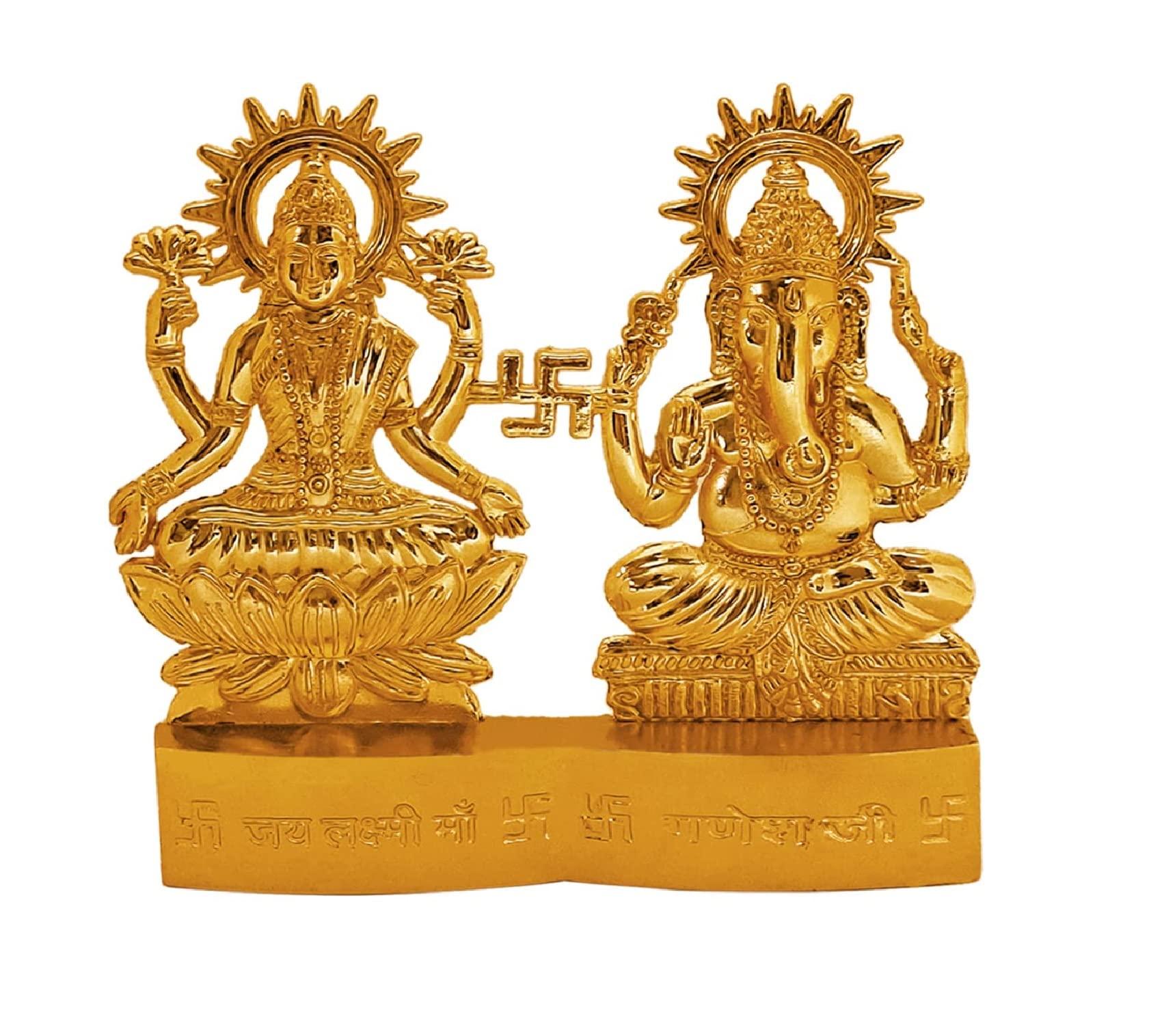 SATVIK 4 inch Lakshmi Ganesha Statue Metal Figurine Laxmi Ganesh Idol Murti Set for Hindu Pooja for Home Mandir Indian Diwali Puja Pujan Decoration. Indian Housewarming Return Gift Items Luxmi idol - Image 1