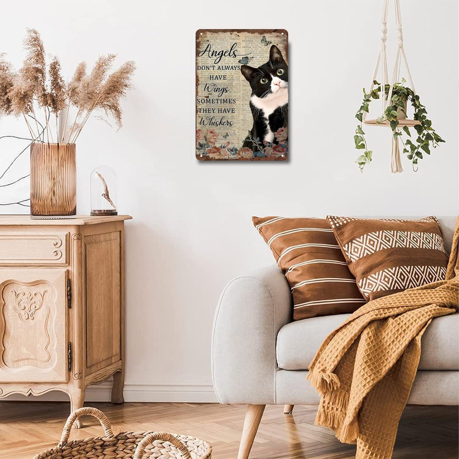 Tuxedo Cat Wall Art - "Angels Don't Always Have Wings" Metal Sign - Ideal Present for Cat Enthusiasts 12 x 8 Inch (3002) - Image 6