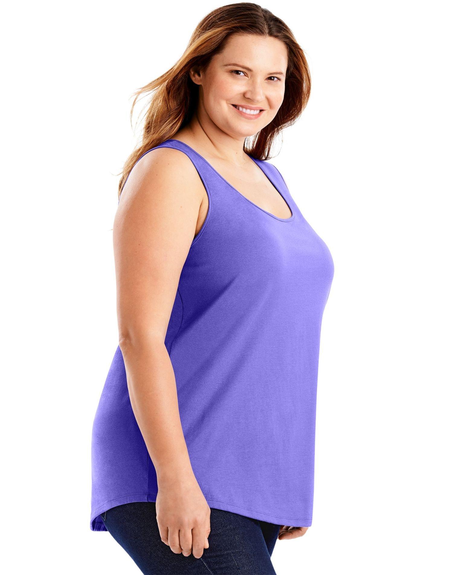 JUST MY SIZE Women's Size Cotton Jersey Shirttail Tank Top, Plus Sleeveless Shirts - Image 6