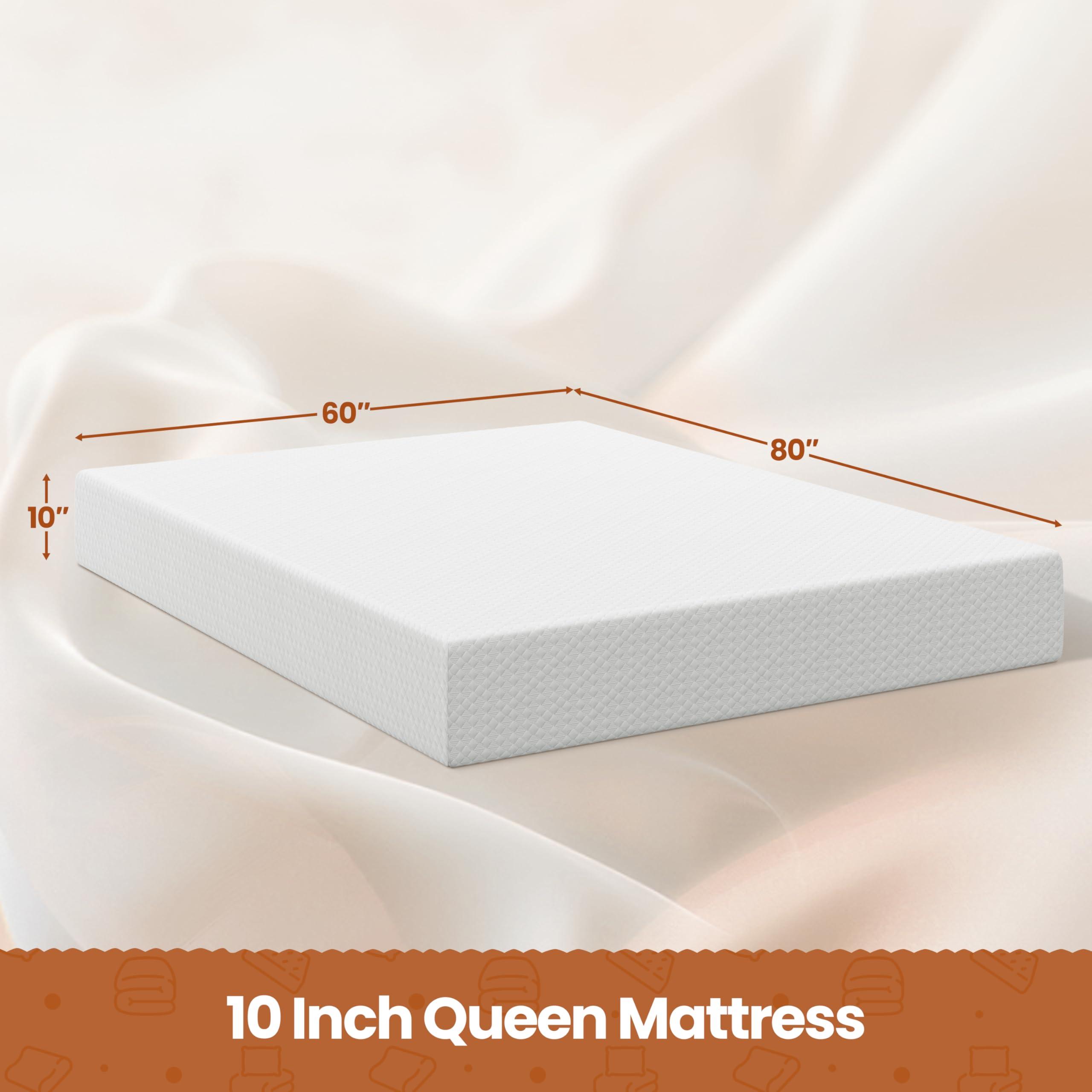 Yaheetech 10 Inch Queen Mattress 3 Foam Layer Cooling Gel Memory Foam Mattresses, Green Tea for Fresher Sleep, Queen Size Mattress in a Box, Medium Firm, CertiPUR-US Certified - Image 2