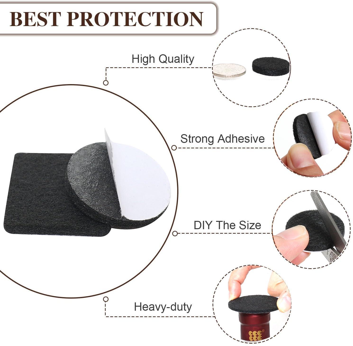 Yelanon Felt Furniture Pads -182 Pcs Premium Felt Pads for Chair Legs Furniture, Floor Protectors for Hardwood Floors, Black - Image 4