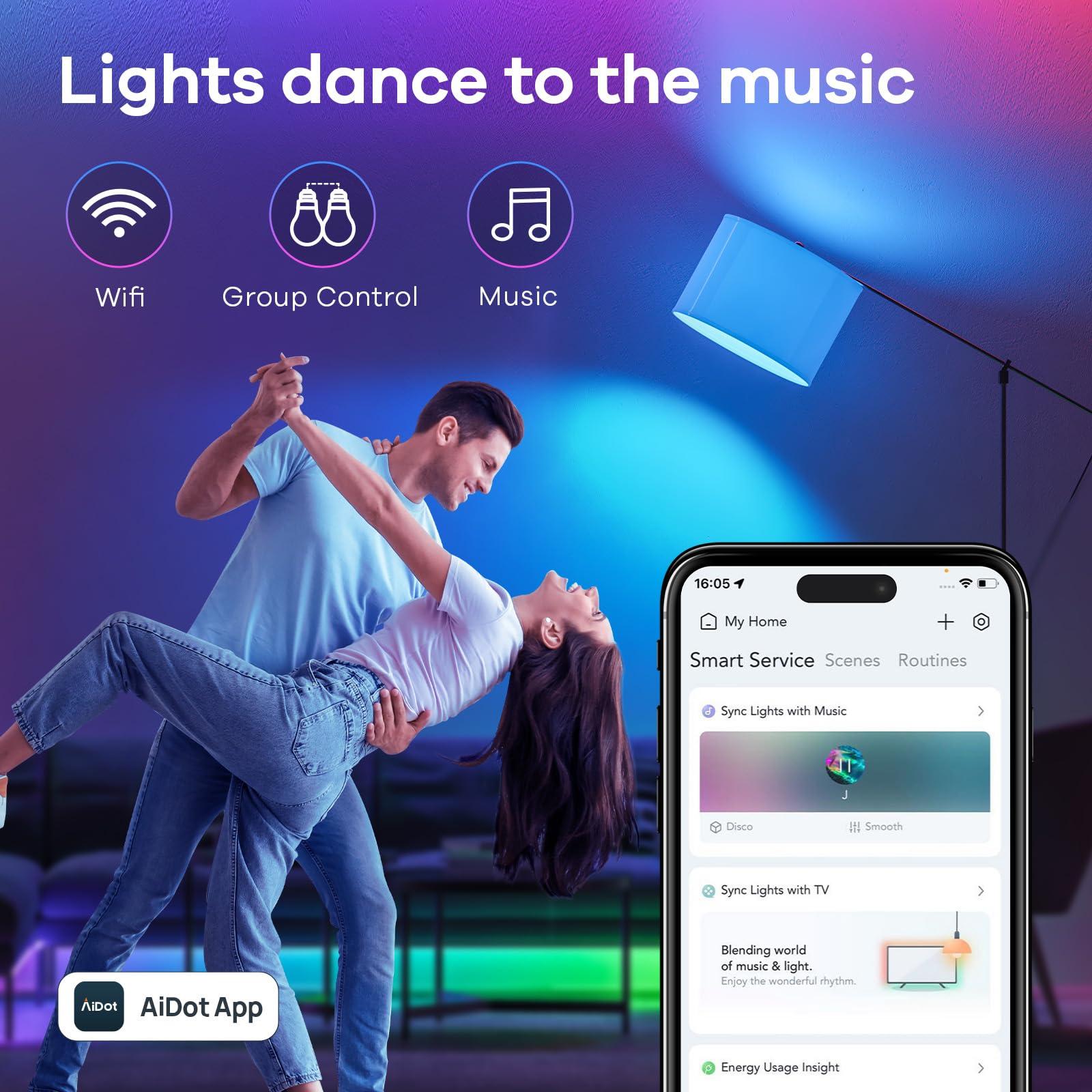 Linkind Smart Light Bulbs, Smart Bulb That Work with Alexa & Google Home, LED Light Bulbs Color Changing, 104 Preset Scene, Music Sync, A19 E26 2.4GHz RGBTW WiFi Bluetooth Light Bulb 60W, 800LM, 4Pack - Image 9