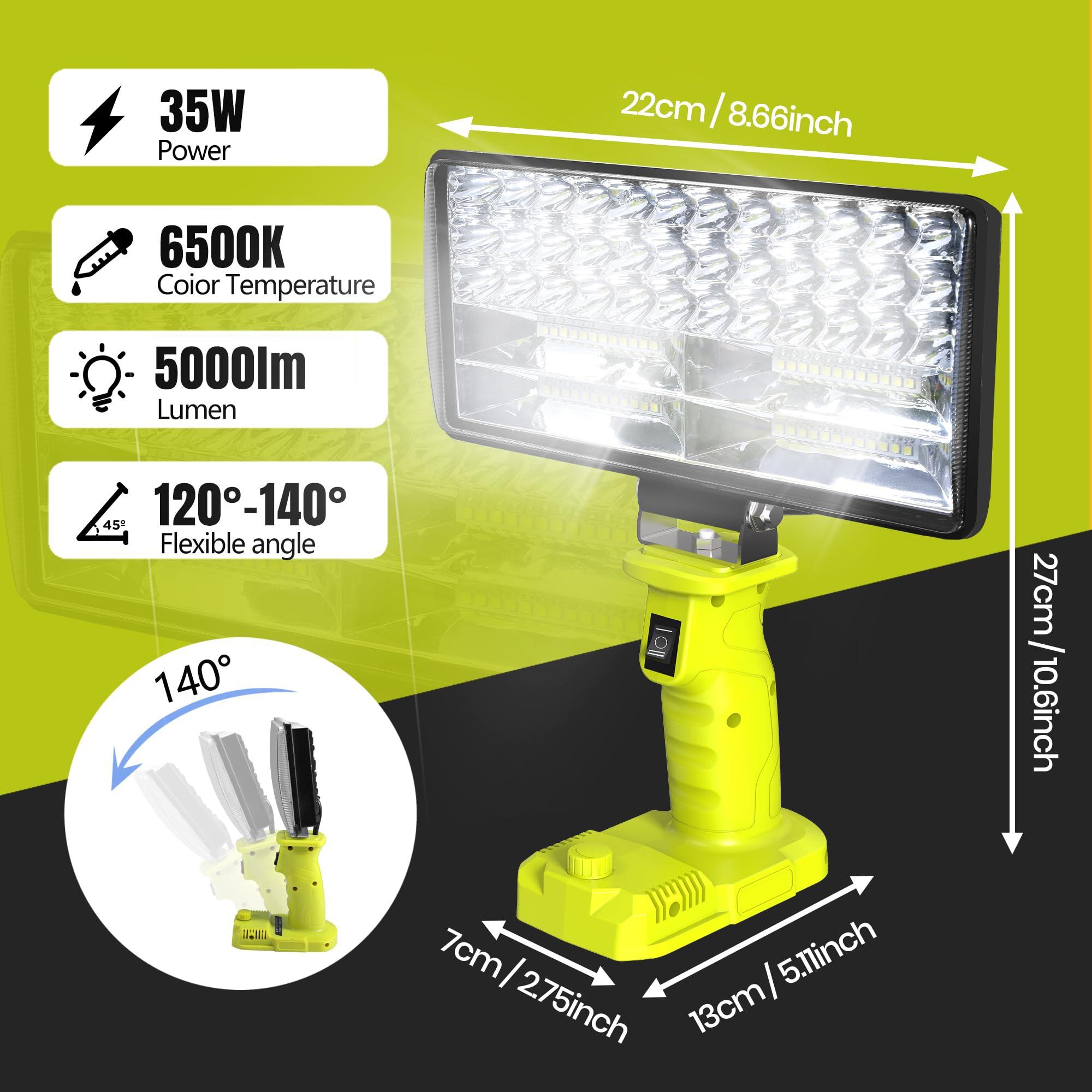 Cordless Work Light, 4000 Lumen Flashlight, Compatible with Batteries Ryobi 18V, 35W Super Bright LED, Perfect for Garage, Camping, Fishing & Emergencies, 10x5x6 inches, Durable & Portable - Image 2