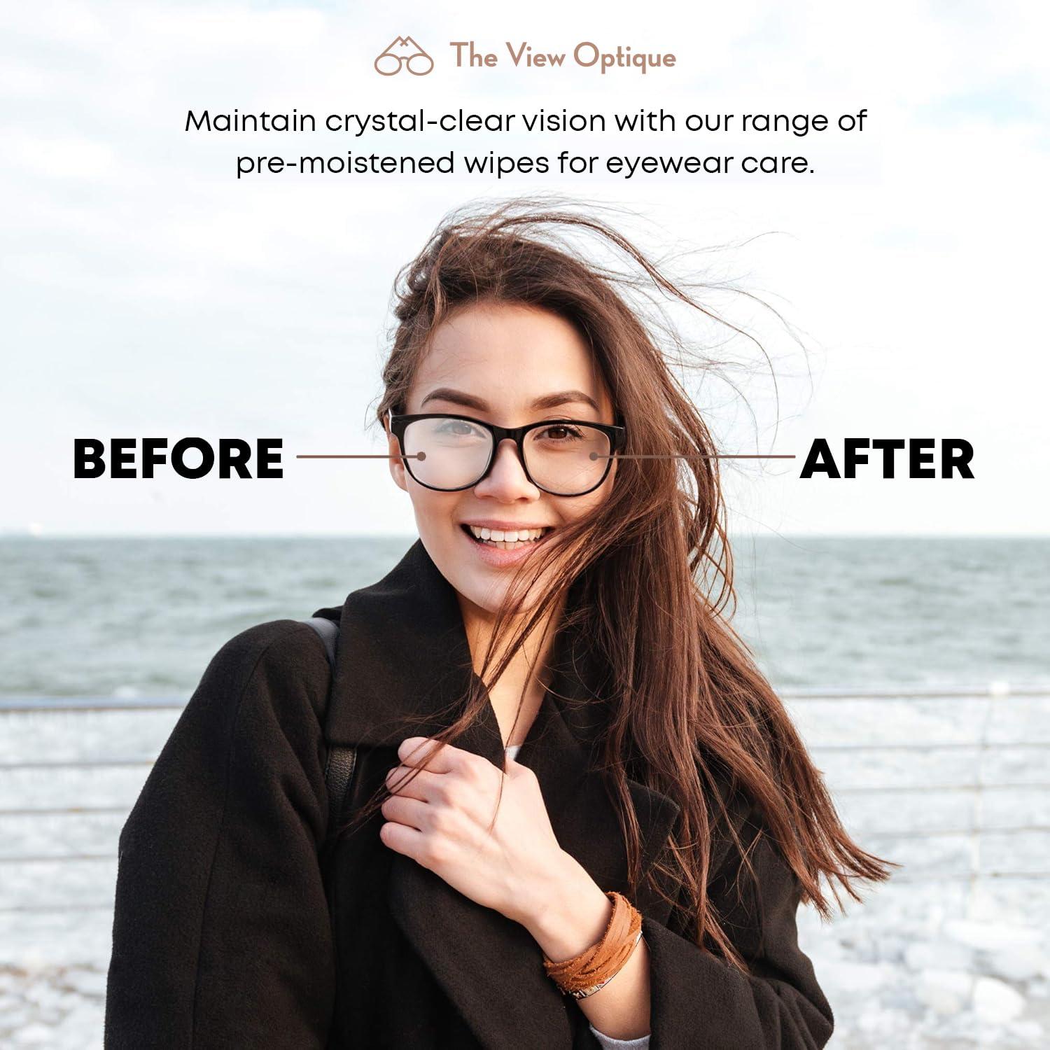 the view optique Anti-Reflective Safe Lens Cleaner Spray Kit – (1) 8oz Glasses Cleaner Spray & (26) Pre-Moistened Lens Wipes for Eyeglasses, Sunglasses, Lenses, Screens & Camera Cleaning Kit - Image 8