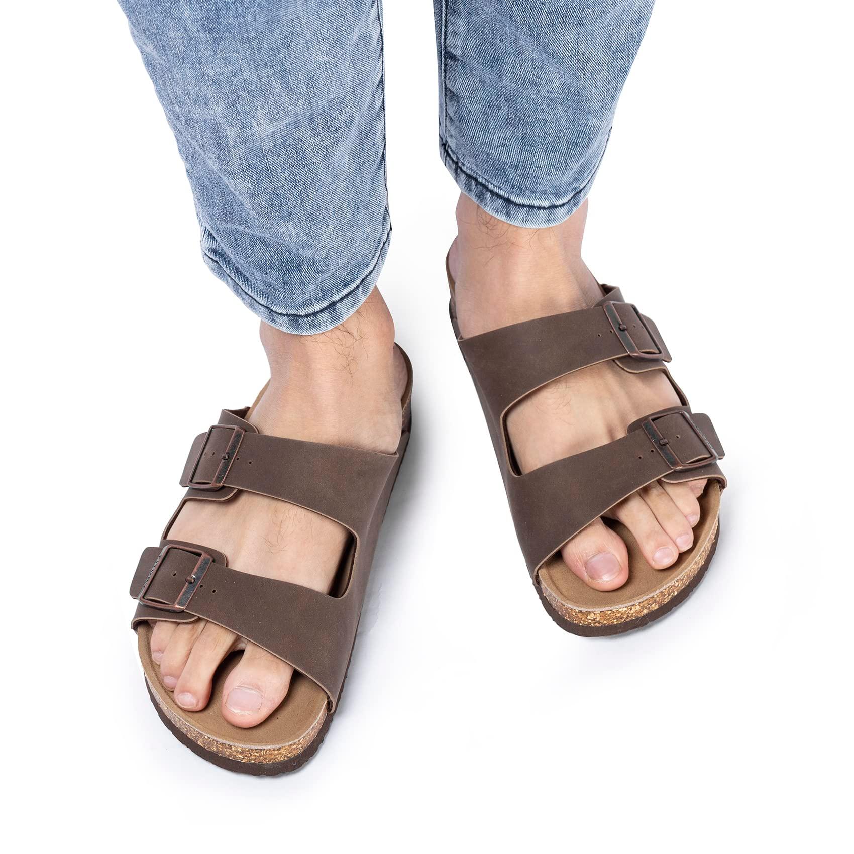 FITORY Mens Leather Insole Sandals with Two Buckles,Open Toe Slides for Indoor and Outdoor Size 7-14.5 - Image 7