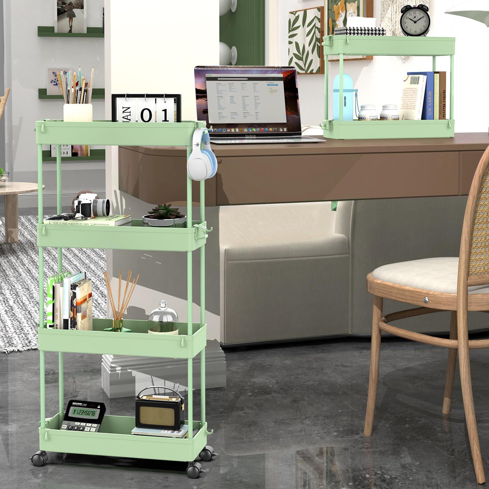 SPACEKEEPER Slim Rolling Storage Cart 4 Tier Bathroom Organizer Utility Cart Mobile Shelving Unit Tower Rack for Kitchen, Laundry Room, Bathroom, Narrow Places, Green - Image 4