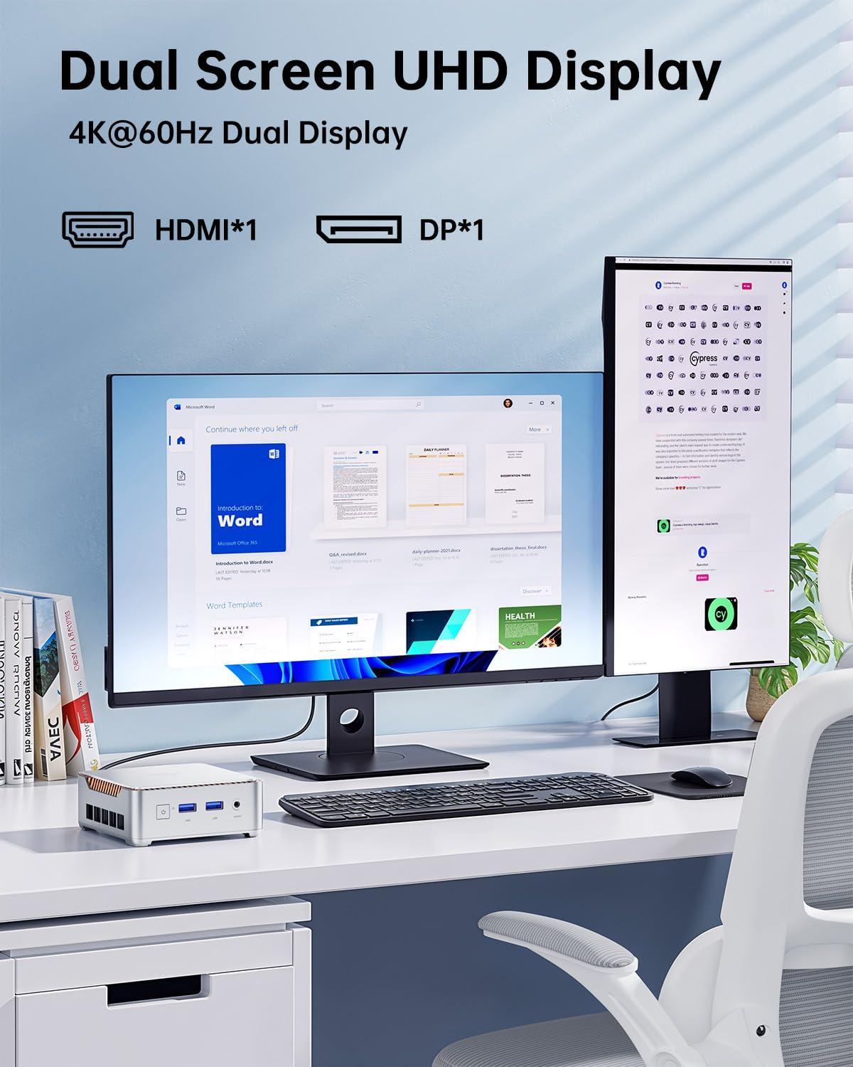 KAMRUI Essenx E2 N150 Mini Pc, Micro PC 16GB DDR4 512GB SSD Mini Computers, Twin Lake-N N150 (Beat N100, up to 3.6GHz) Small PC, HDMI+DP1.4 Dual 4K UHD,Gigabit Ethernet,WiFi,BT/Home/Office Desktop PC - Image 6