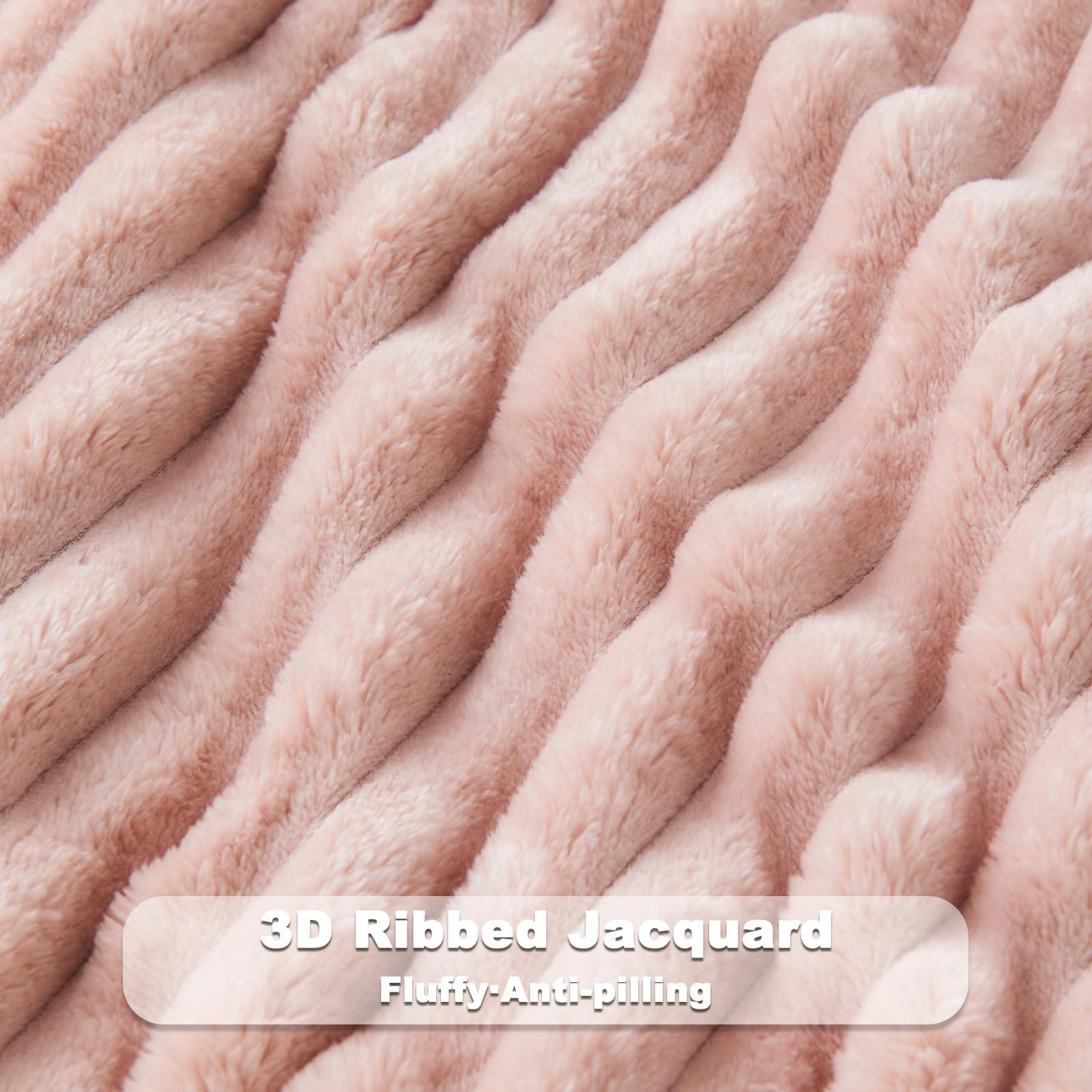 NEWCOSPLAY Super Soft Throw Blanket Pink Premium Silky Flannel Fleece 3D Ribbed Jacquard Lightweight Bed Blanket All Season Use (Pink Ribbed, Throw(50"x60")) - Image 6