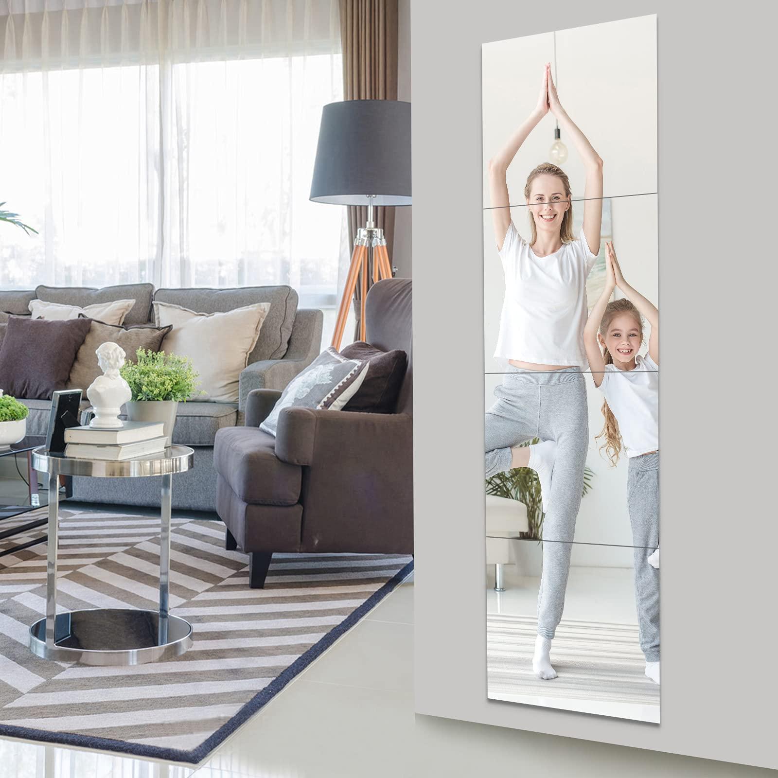 EVENLIVE® Full Length Mirror Tiles, Frameless Glass Wall Mirror 12 Inch x 4 Pieces, Body Mirror, Long Mirror, Gym Mirrors for Home Gym, for Door, Closet, Room, Easy to Install - Image 3
