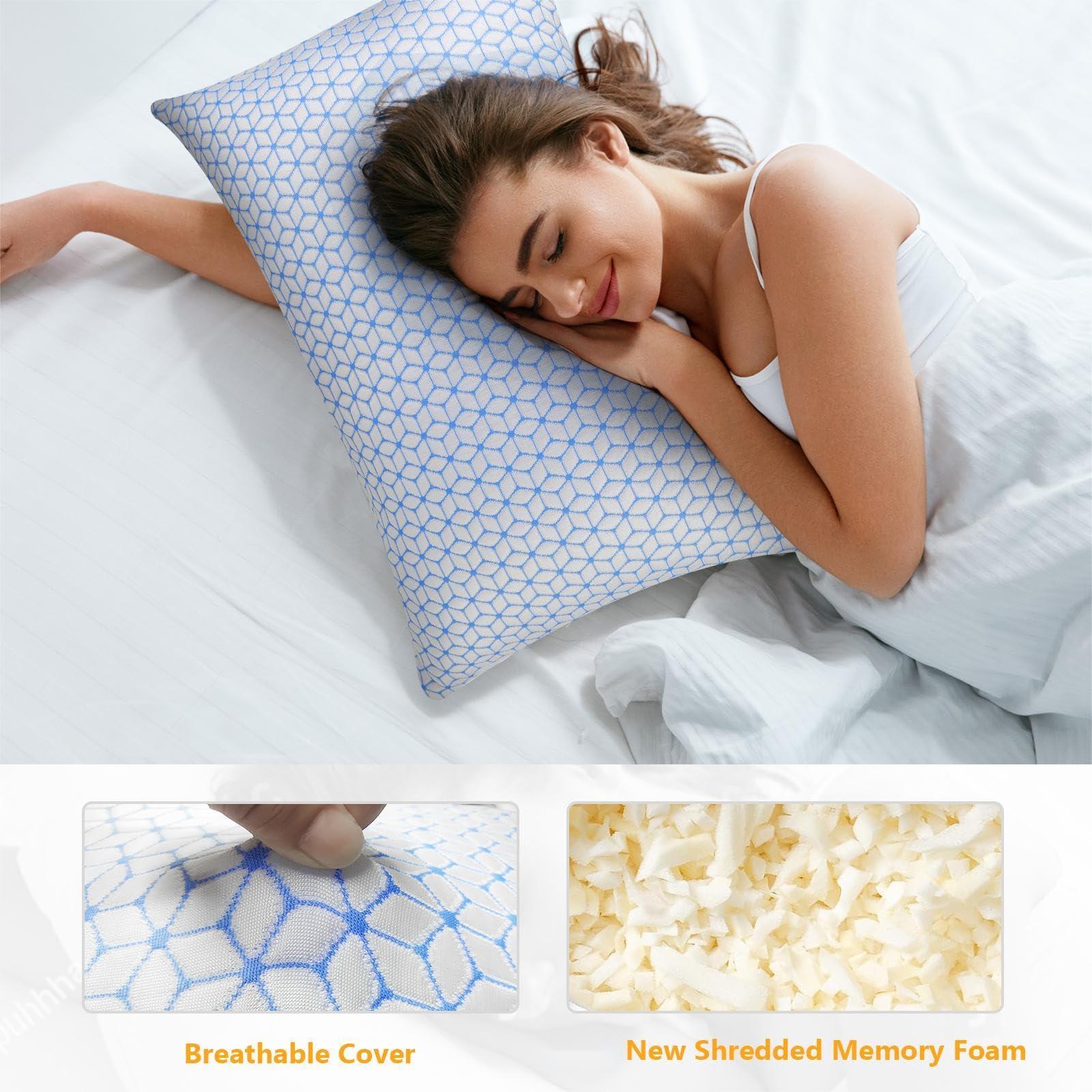 Love Attitude Shredded Memory Foam Pillows King Size Set of 2, Cooling Pillow Firm and Soft Adjustable for Side Back Stomach Sleepers - Image 2