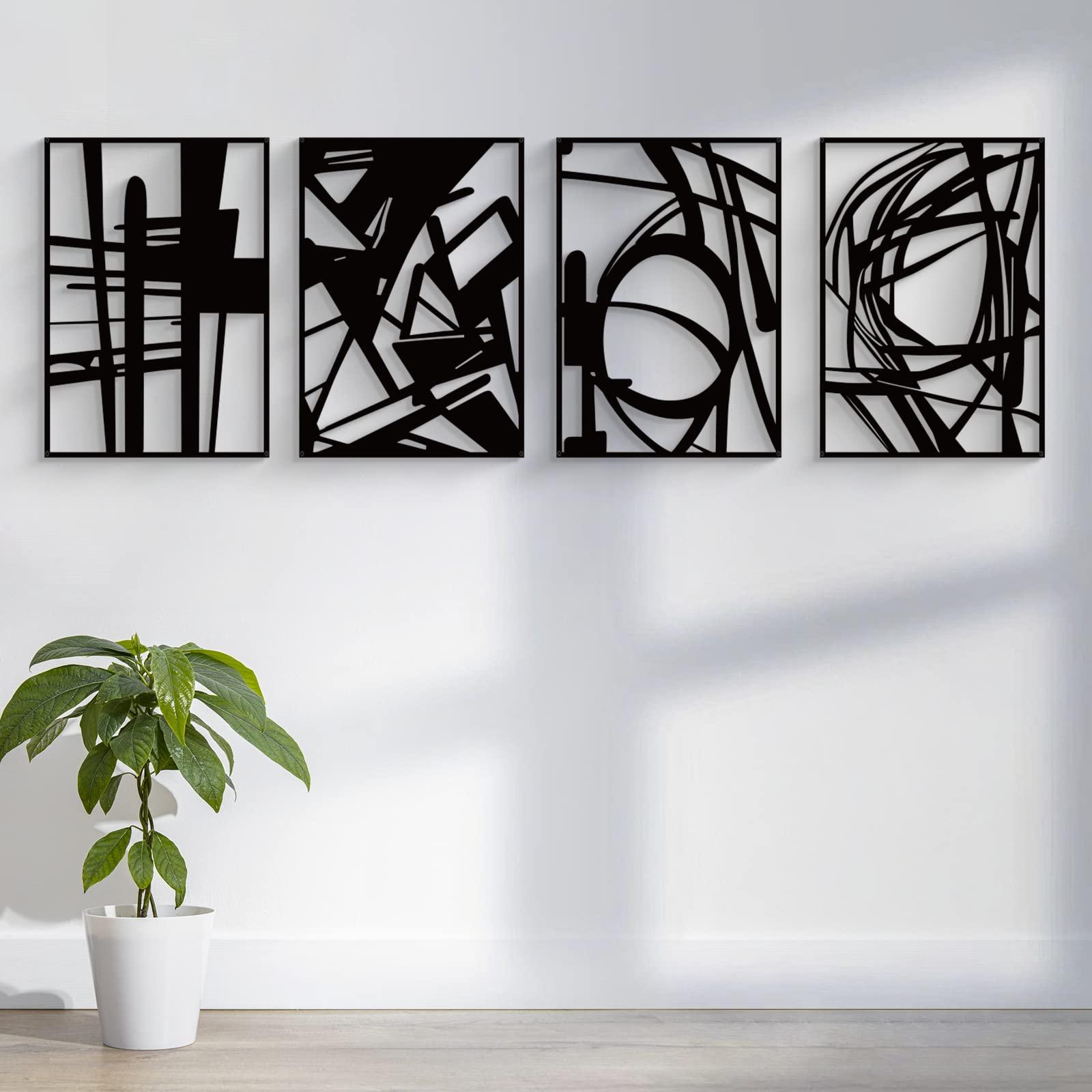 Glamativity 4 Pack Black Abstract Metal Wall Art, Minimalist Décor Single Line Art Wall Décor, 3D Textured Metal Wall Sculptures, for Living Room Bedroom Bathroom Study Room (Black Abstract, M Size 16 x 11'') - Image 5