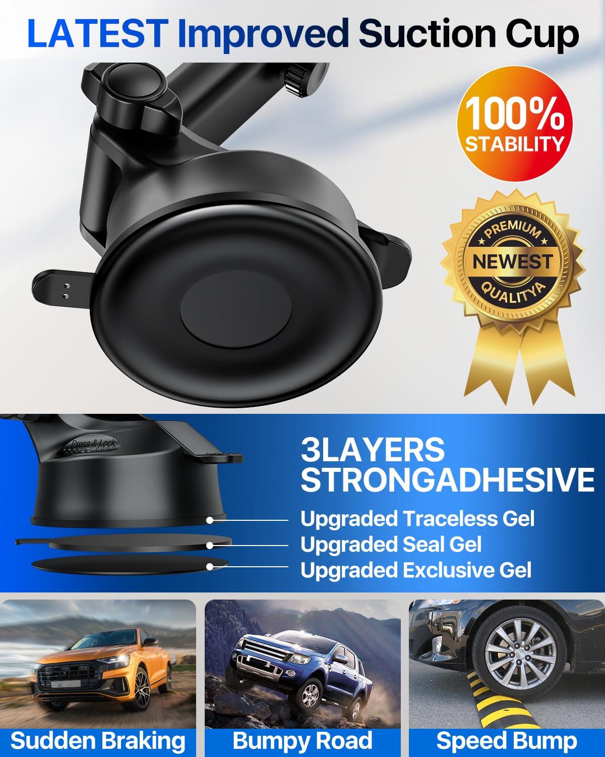 2025 Ultimate Car Phone Mount【98+LBS Strongest Suction & Military-Grade】【Patent & Safety Certs】 Cell Phone Holder Truck Stand for Dashboard Windshield Vent for iPhone 16 Pro Max Samsung (Black) - Image 9