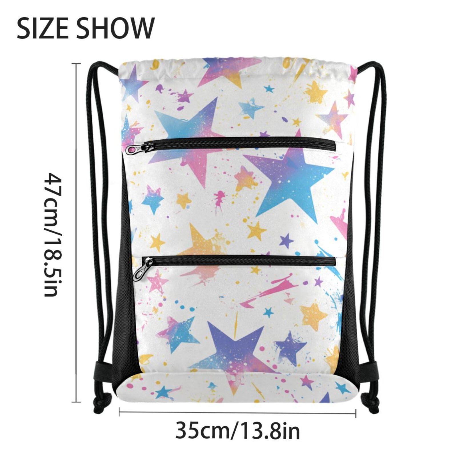 FRODOTGV String Backpack With Zipper Pockets Portable Sackpack for Adults Men Women Party Hiking, Spray Paint Rock Star - Image 4