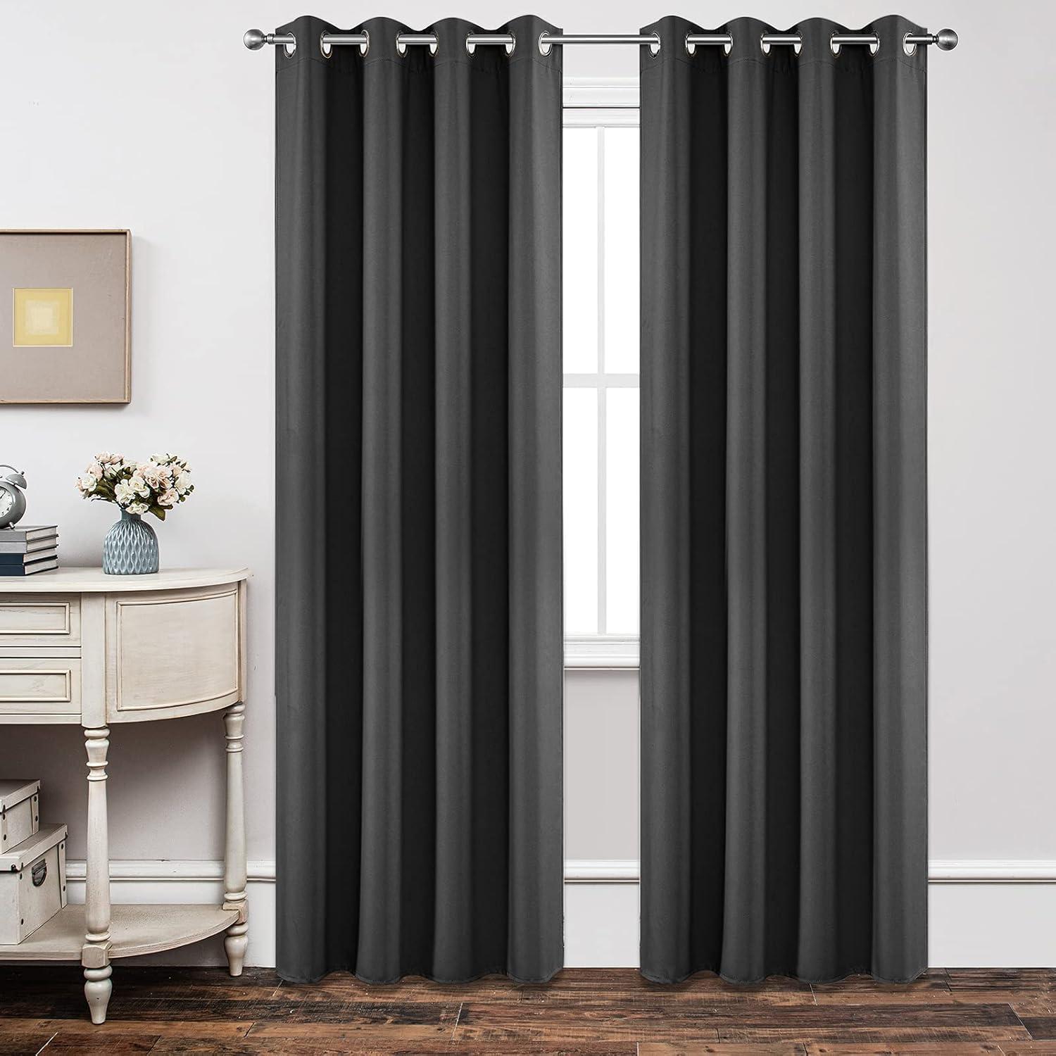 Joydeco Blackout Curtains 72 Inch Length, Grey 52 x 72 Curtains for Bedroom, Thermal Insulated Long Curtains & Drapes 2 Burg, Room Darkening Grommet Drapes for Living Room Window, 2 Panels Set