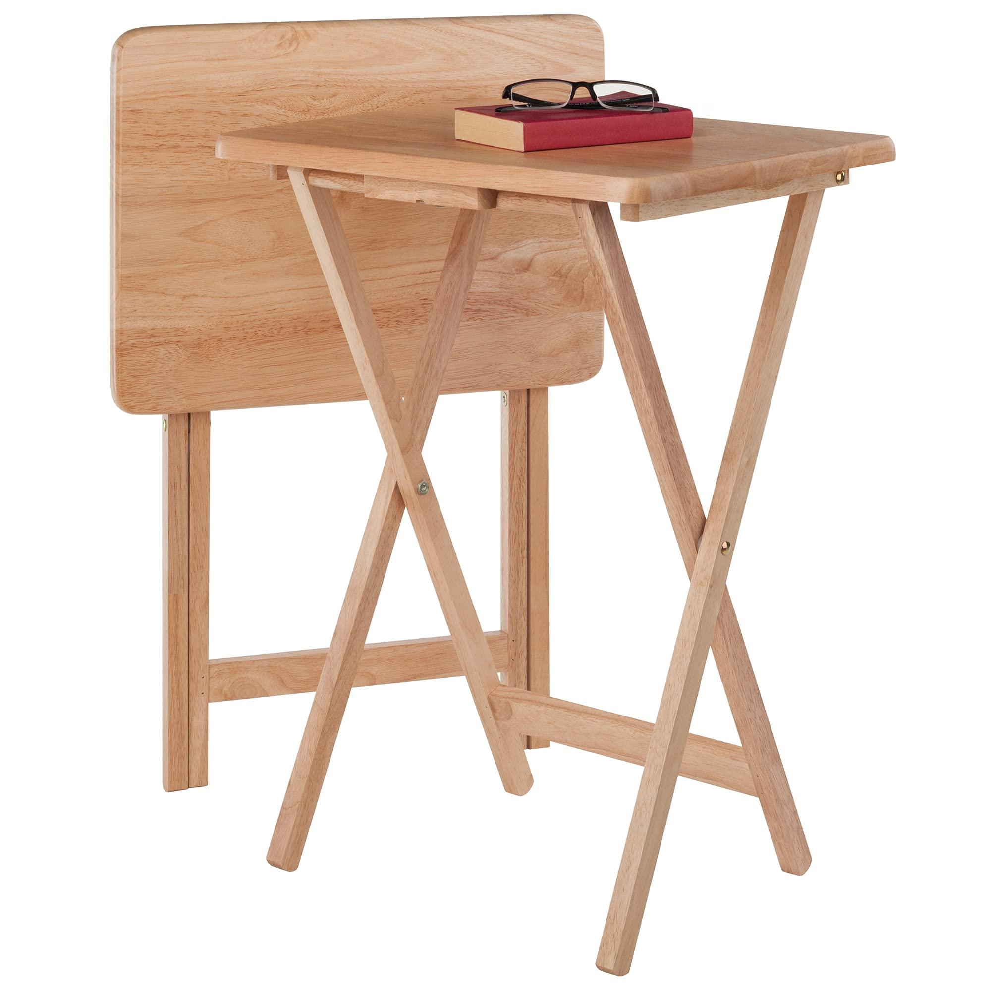 Winsome Alex Set of 2 Foldable Snack Tables, for Living Room, 26", Natural - Image 5
