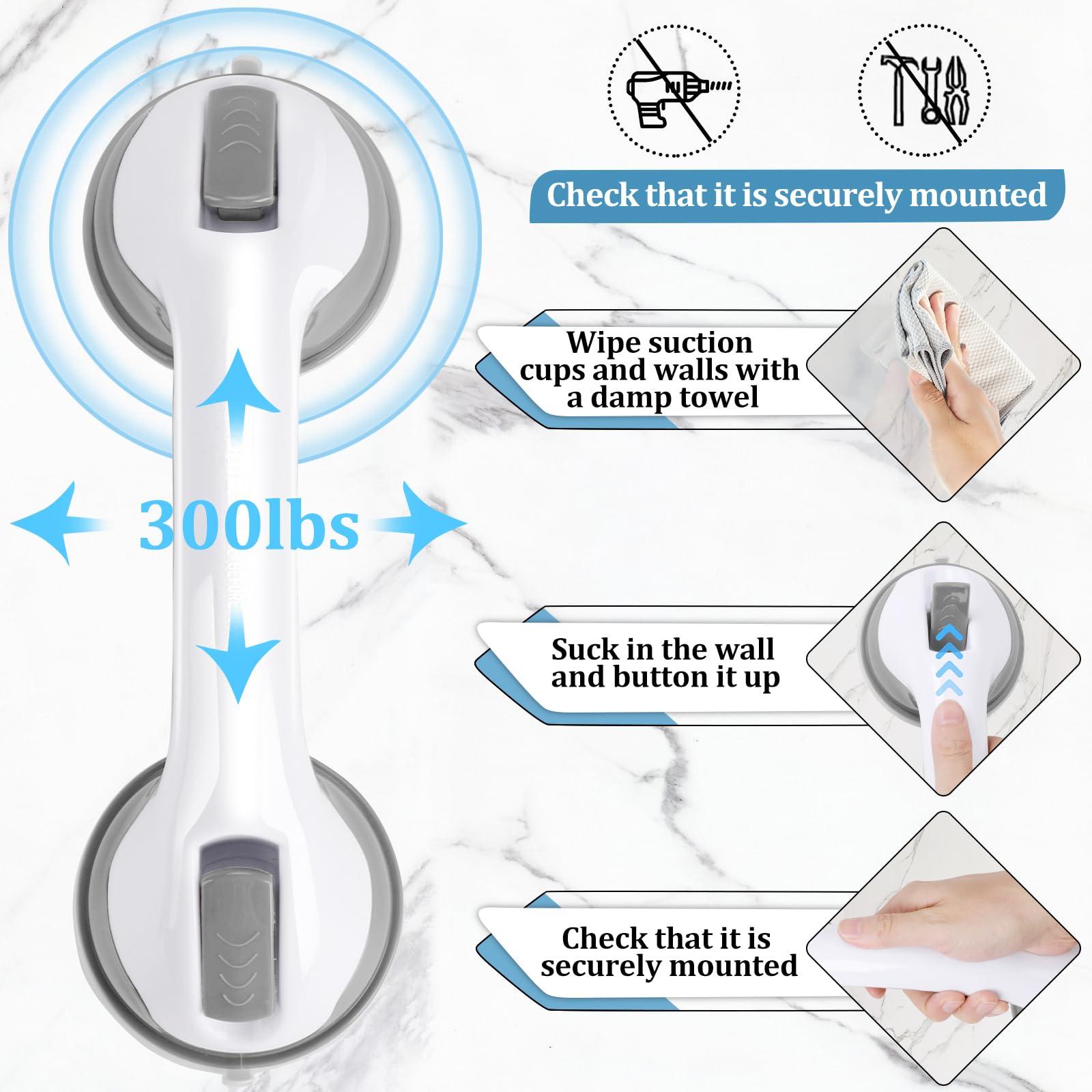 Shower Handle 1 Pack Grab Bars for Bathtubs & Showers, 12 inch Grab Bars for Bathroom with Strong Hold Suction Cup, Balance Bar Safety Hand Rail for Injury, Senior, Elderly Grey - Image 4