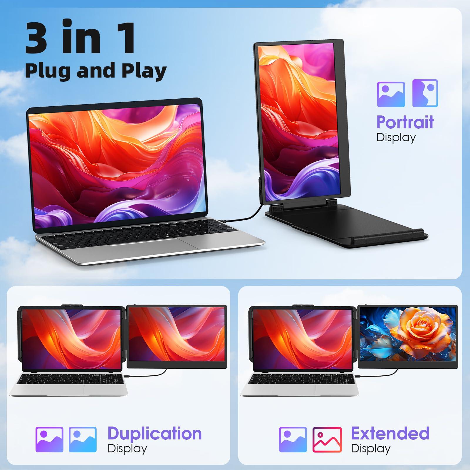 Laptop Screen Extender, 14" Portable Monitor for Laptops 1080P FHD IPS Display Dual Extended Monitor for 13"-17" Laptops USB-C/HDMI Ports Plug & Play Compatible with Windows Mac Android Switch PS5 - Image 4