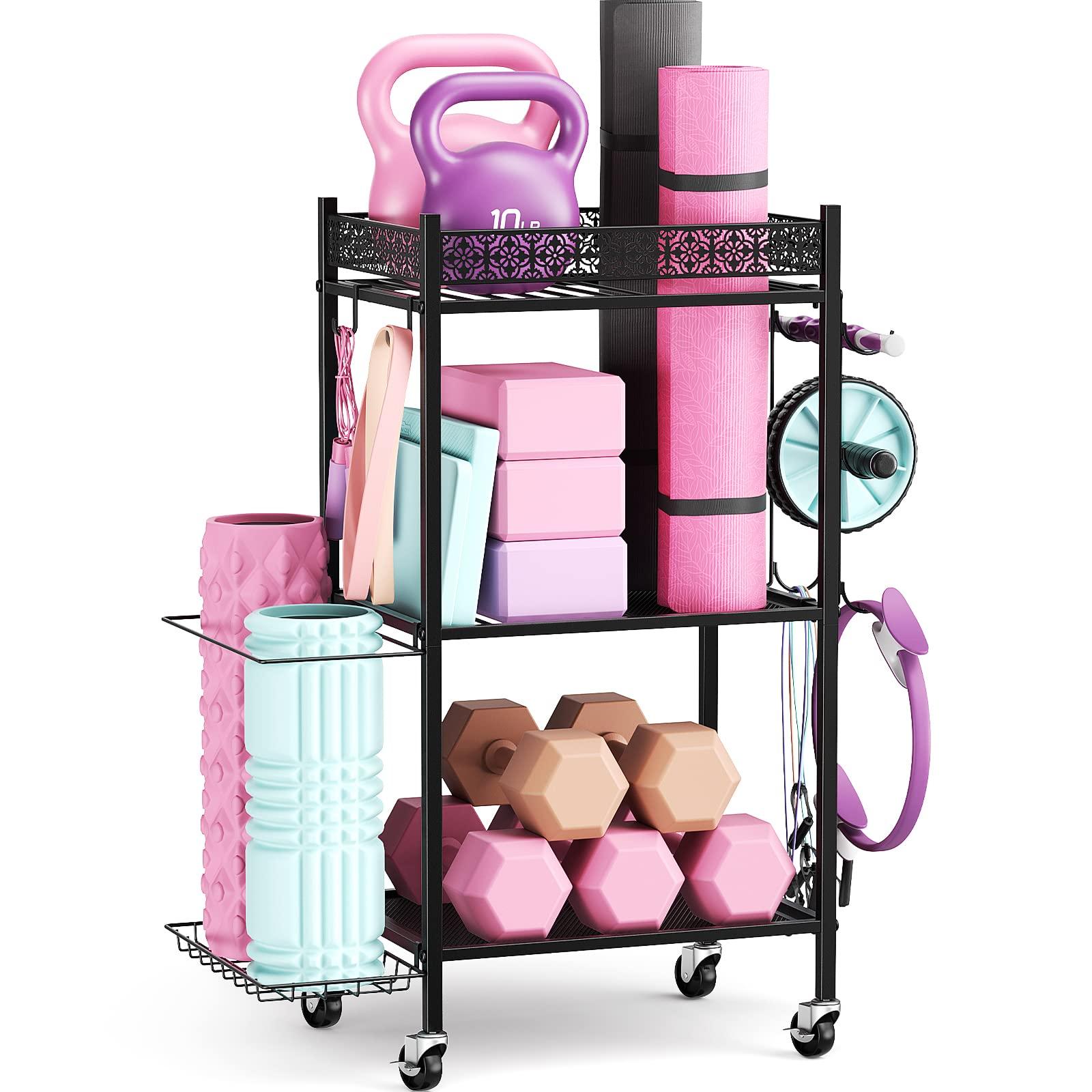 Yoga Mat Storage Rack, Home Gym Storage Rack, VOPEAK Workout Storage for Yoga Mat, Foam Roller, Equipment Gym Storage for Home Exercise and Fitness Gear (Metal)