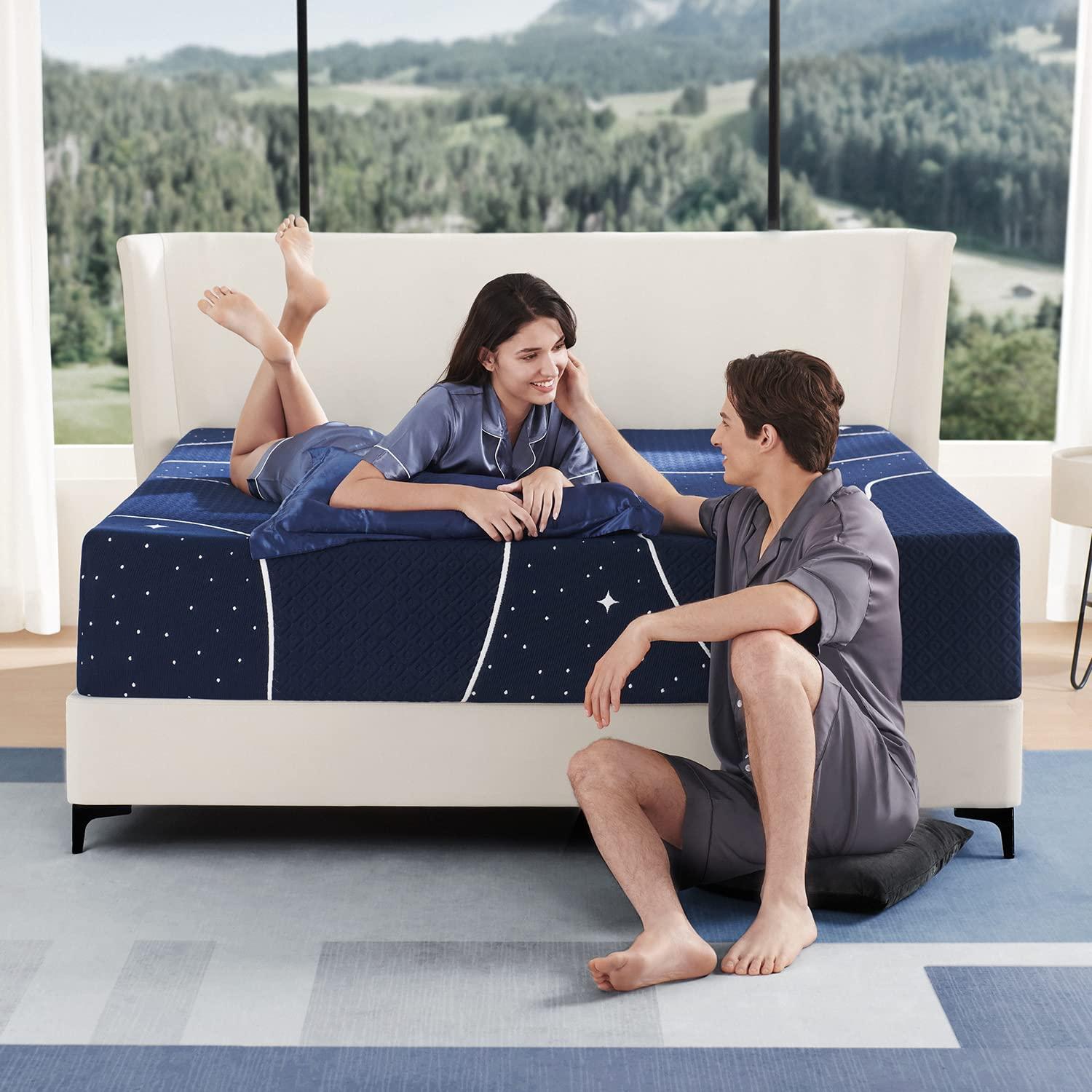 Sweetnight King Mattress, 12 Inch Hybrid King Size Mattress in a Box, Gel Memory Foam and Individual Pocket Spring for Motion Isolation, Starry Night,Blue - Image 2