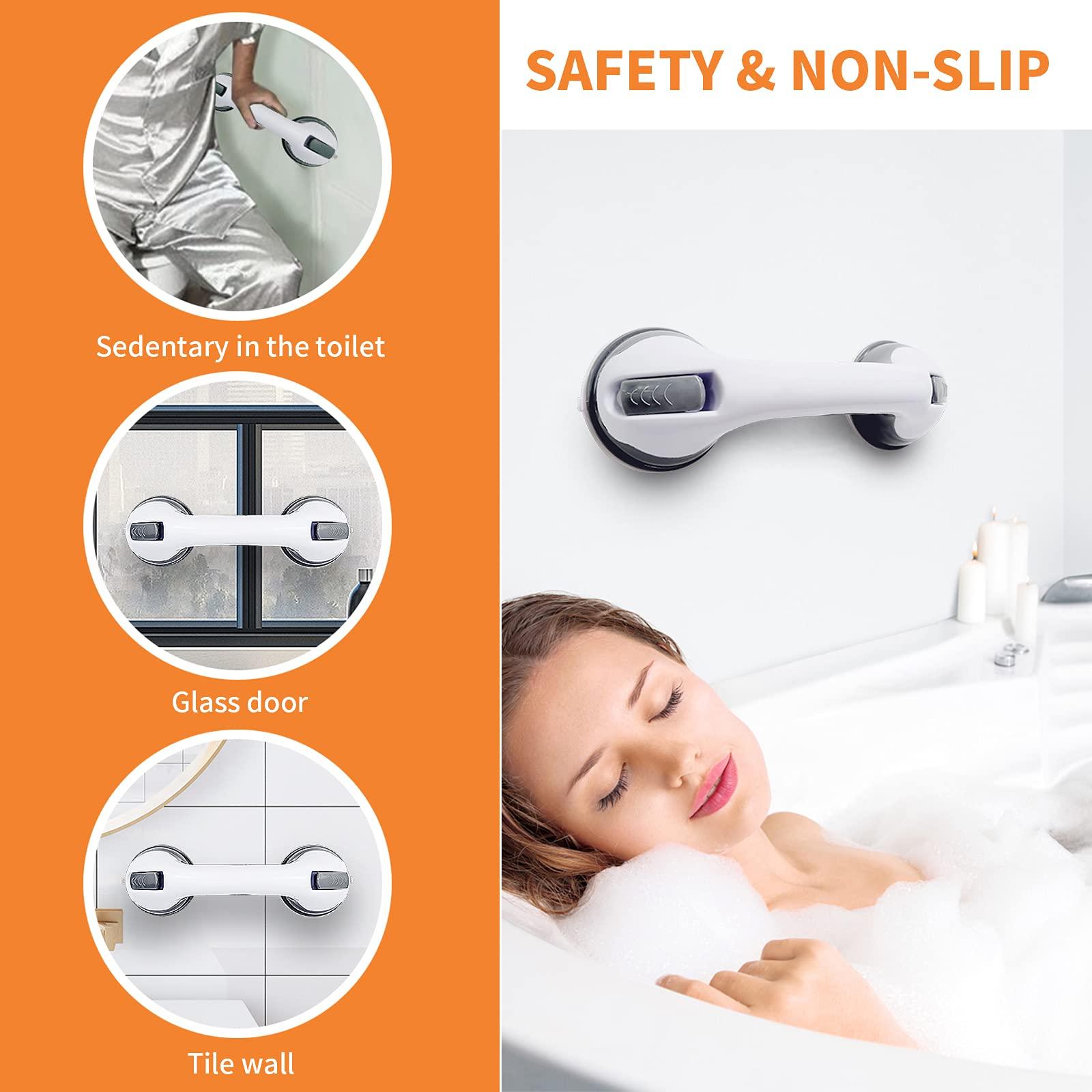 12'' Portable Grab Bars for Bathroom,Ultra Grip Dual Locking Shower Handles for Elderly,Safety Suction Grab Bars for Shower,Balance Assit Hand Rail Support,Injury,Senior,Kids(Gray, 12"-Pack of 2) - Image 6