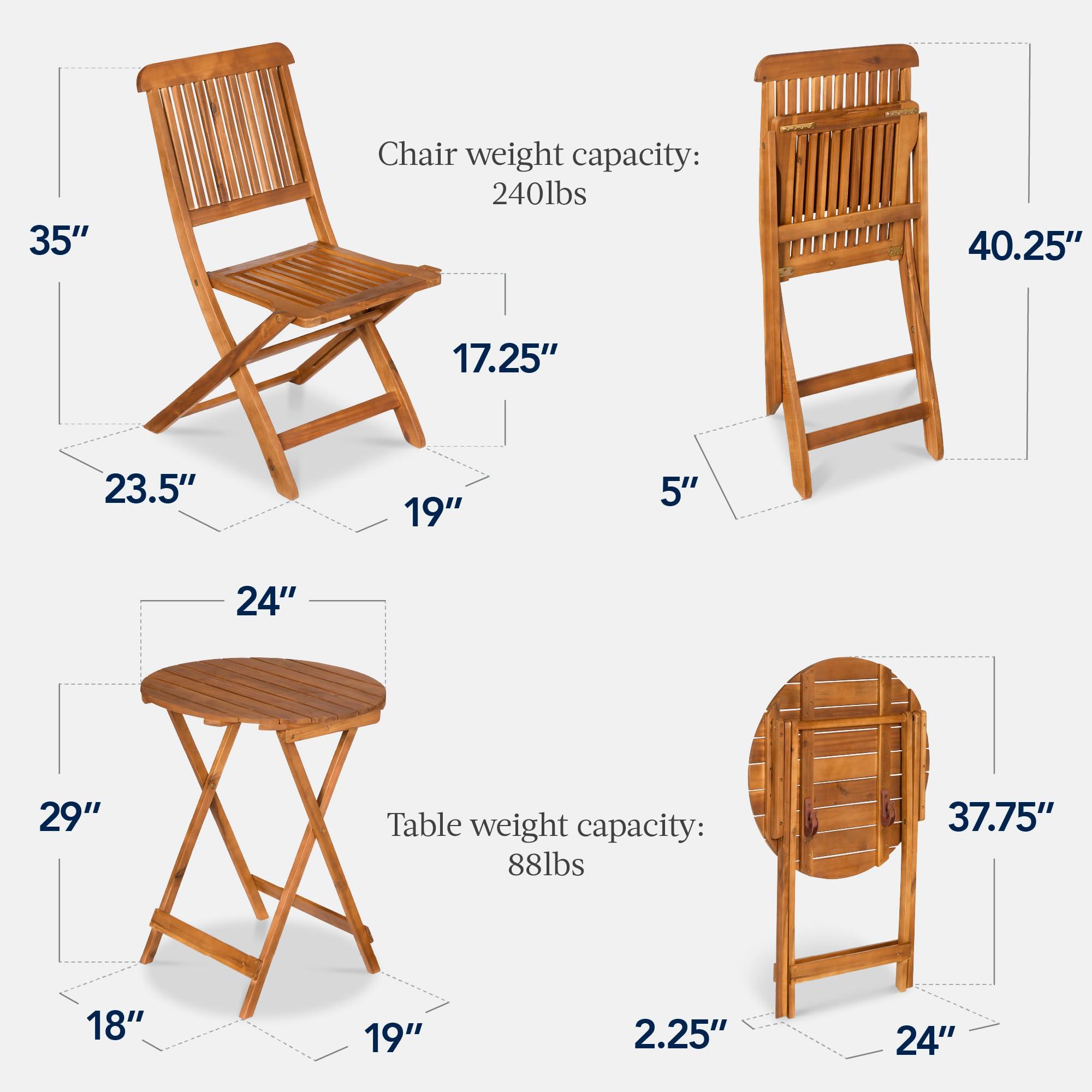 Best Choice Products 3-Piece Acacia Wood Bistro Set, Folding Patio Furniture for Backyard, Balcony, Deck w/ 2 Chairs, Round Coffee Table, Teak Finish - Natural - Image 2
