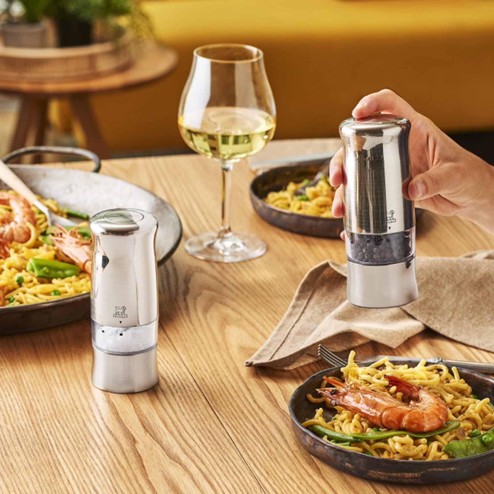 Peugeot - Zeli Electric Salt and Pepper Mill Set - Adjustable Grinder, Battery Powered - with Light, ABS With Brushed Metal Look, 5.5 inches - Image 2