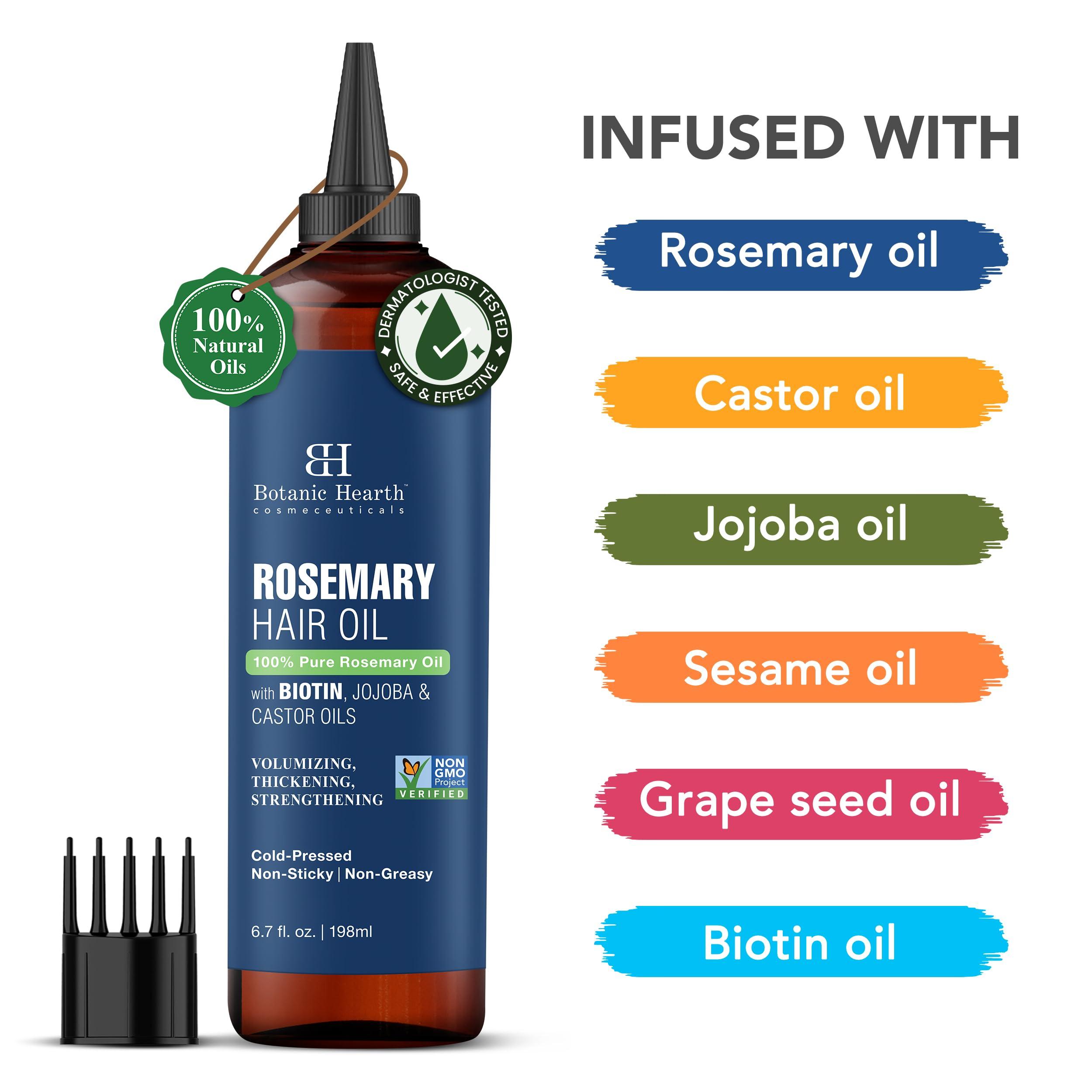 Botanic Hearth 100% Pure Rosemary Oil For Hair Growth (6.7 fl oz) Infused With Biotin, Jojoba & castor Oil | Nourishing & Volumizing | Non GMO Verified - Image 2
