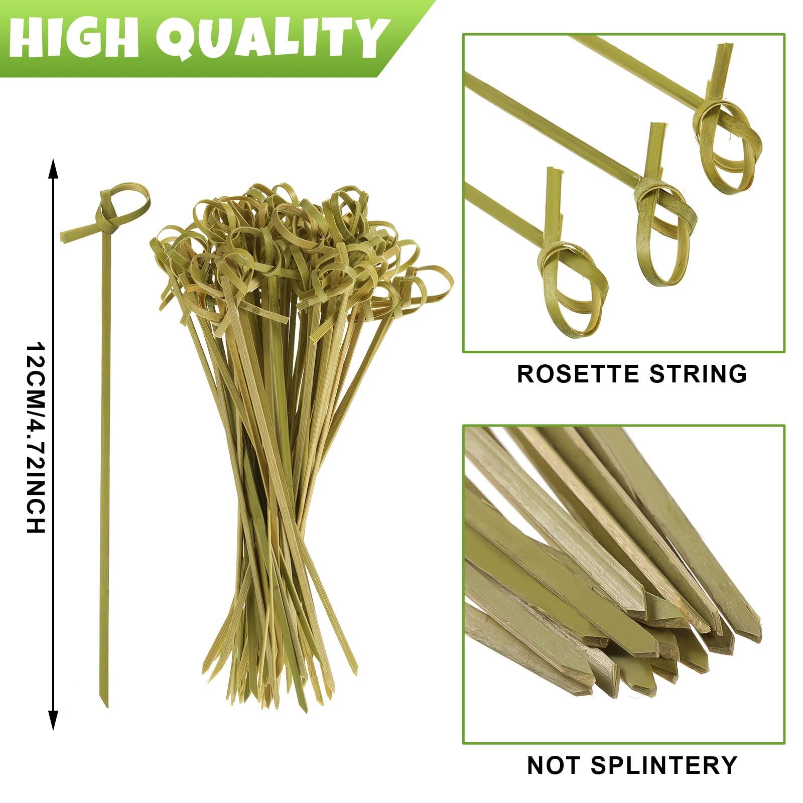 Meanplan 1000 Pcs Bamboo Cocktail Picks 4.72 Inch Bamboo Skewers Handmade Food Garnish Sticks with Looped Knot Fruit Toothpicks for Drinks Appetizer Cocktail Themed Party Snack(Green) - Image 3