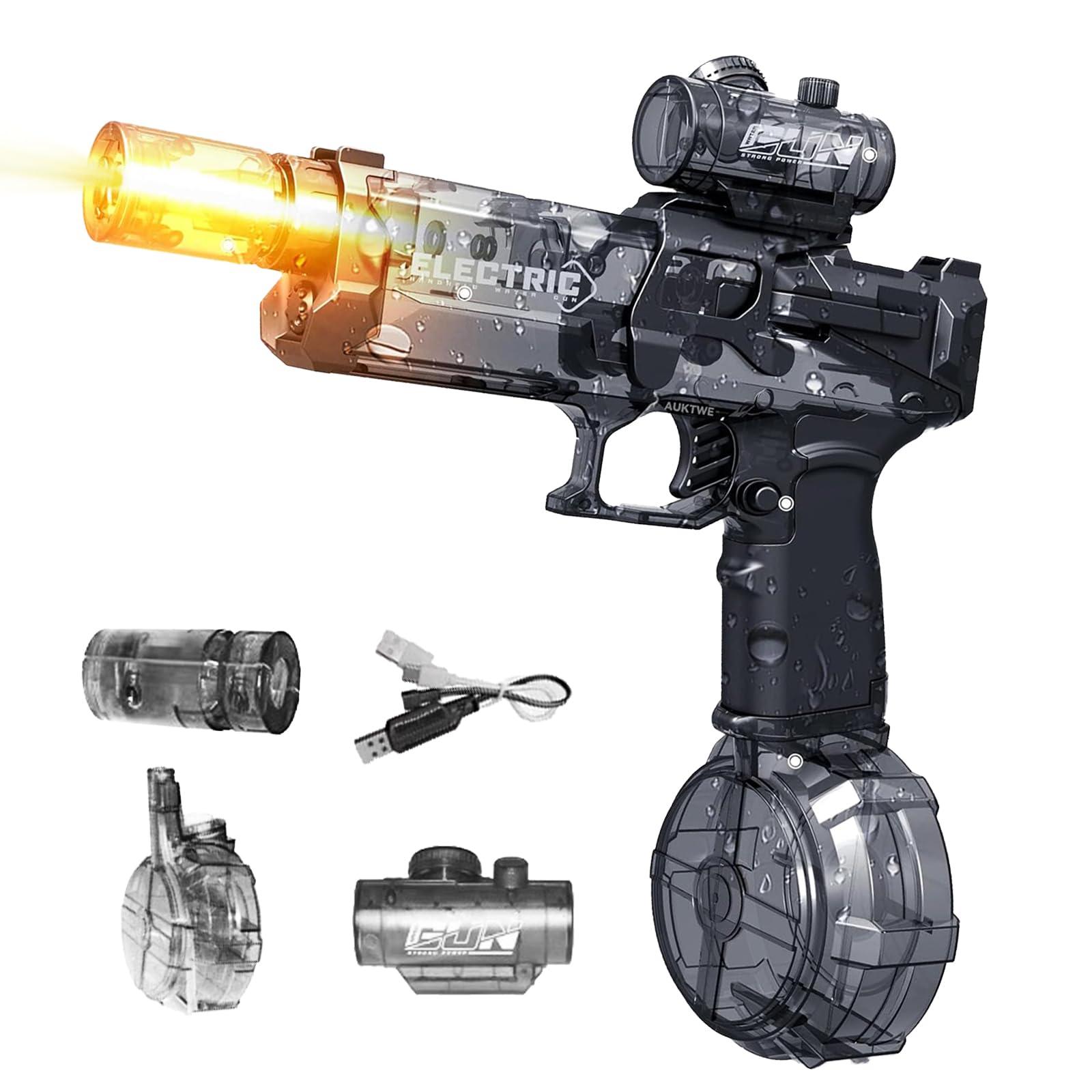 Woyuosn Ultimate Battle Blaster Electric Water Guns with Realistic Gun Muzzle Flame High Capacity Squirt Guns Summer Outdoor Beach Swimming Pool Party Toy for Adult Kid(Black)