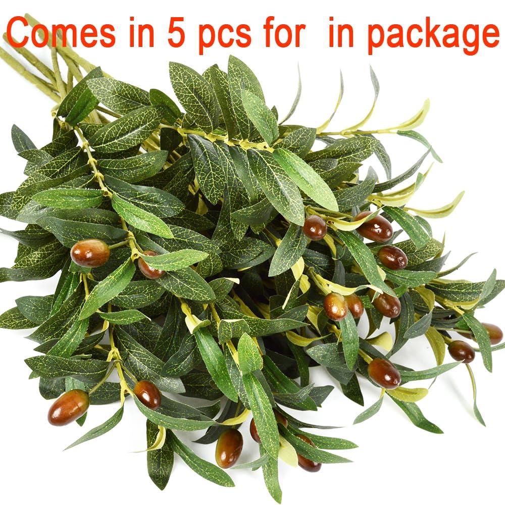 HANDIC Olive Branch 5pcs Olive Branches for Vases Filler Artificial Greenery Stems Artificial Olive Branch Stems Faux Fake Olive Branches (18inch/Branches) (5, Green) - Image 6